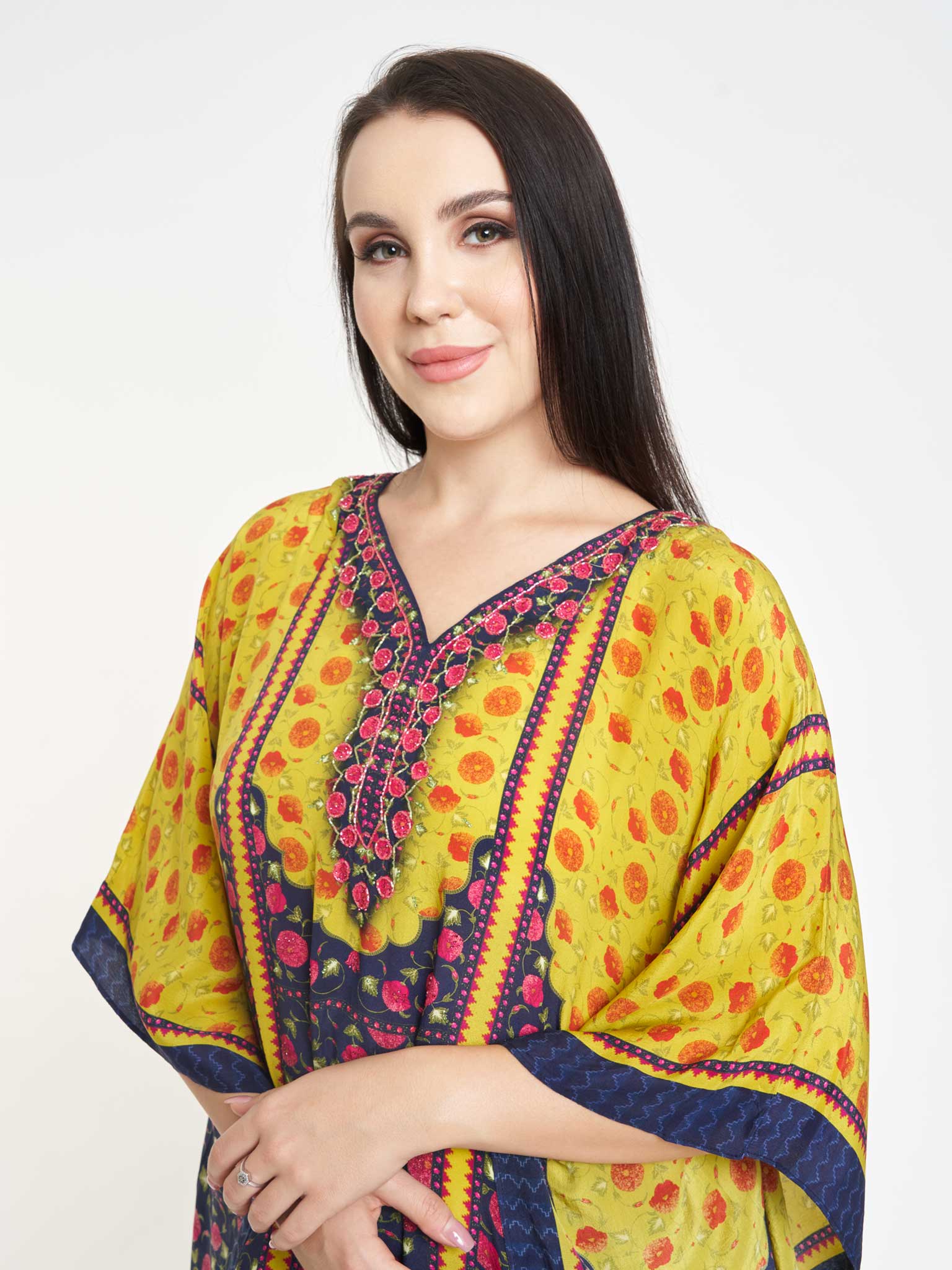 Pure Silk Printed Poncho - Image 4