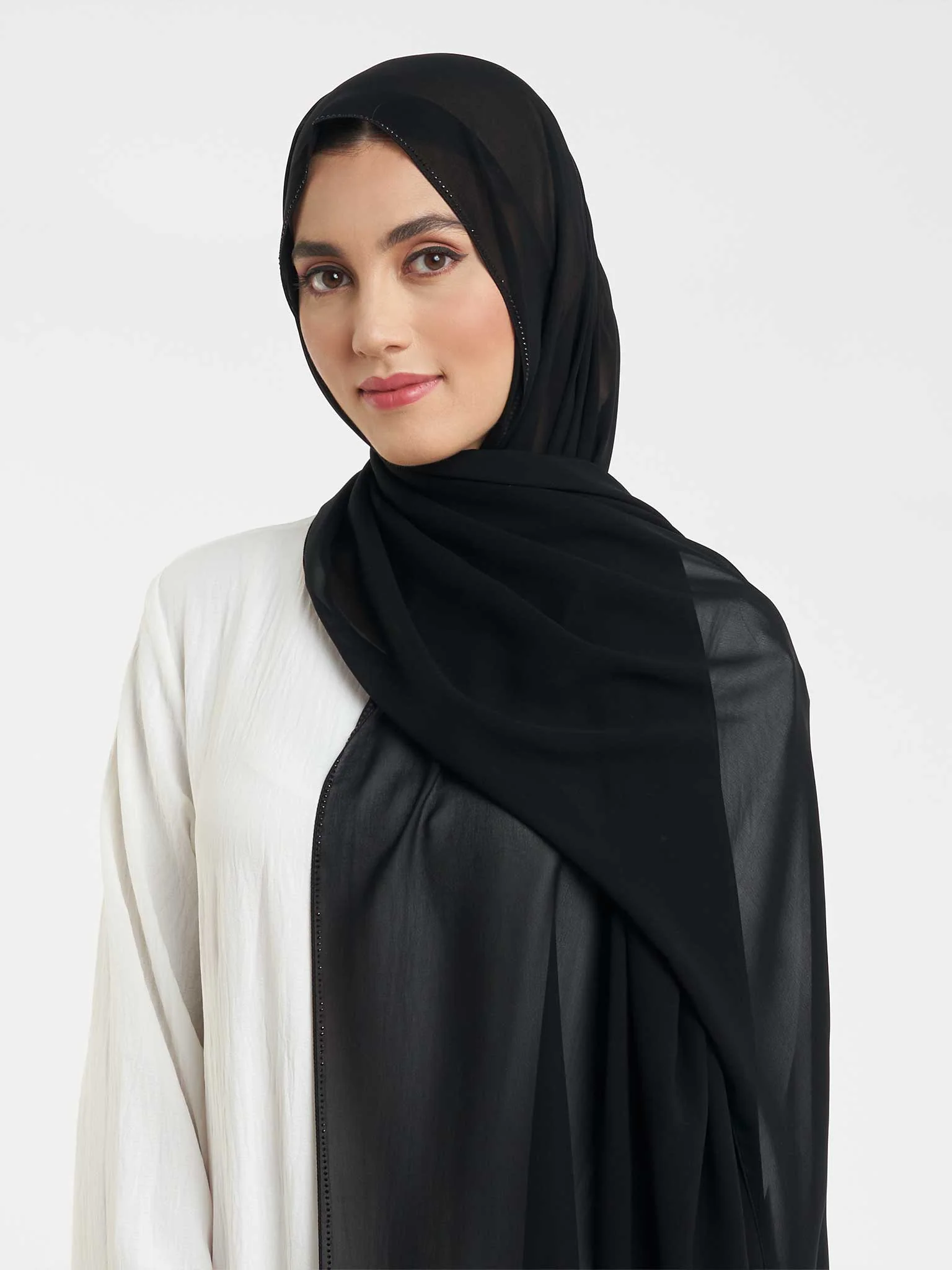 Soft Chiffon Scarf with Stone Line Border (KP11351L) - Image 11