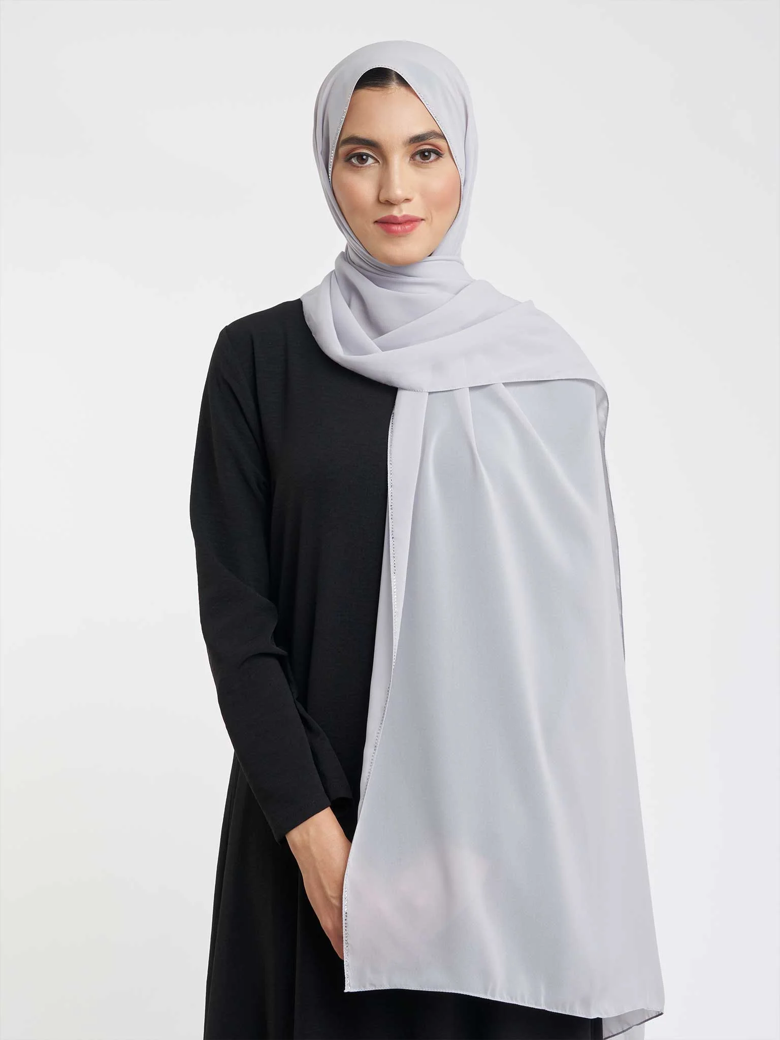 Soft Chiffon Scarf with Stone Line Border (KP11351L) - Image 22