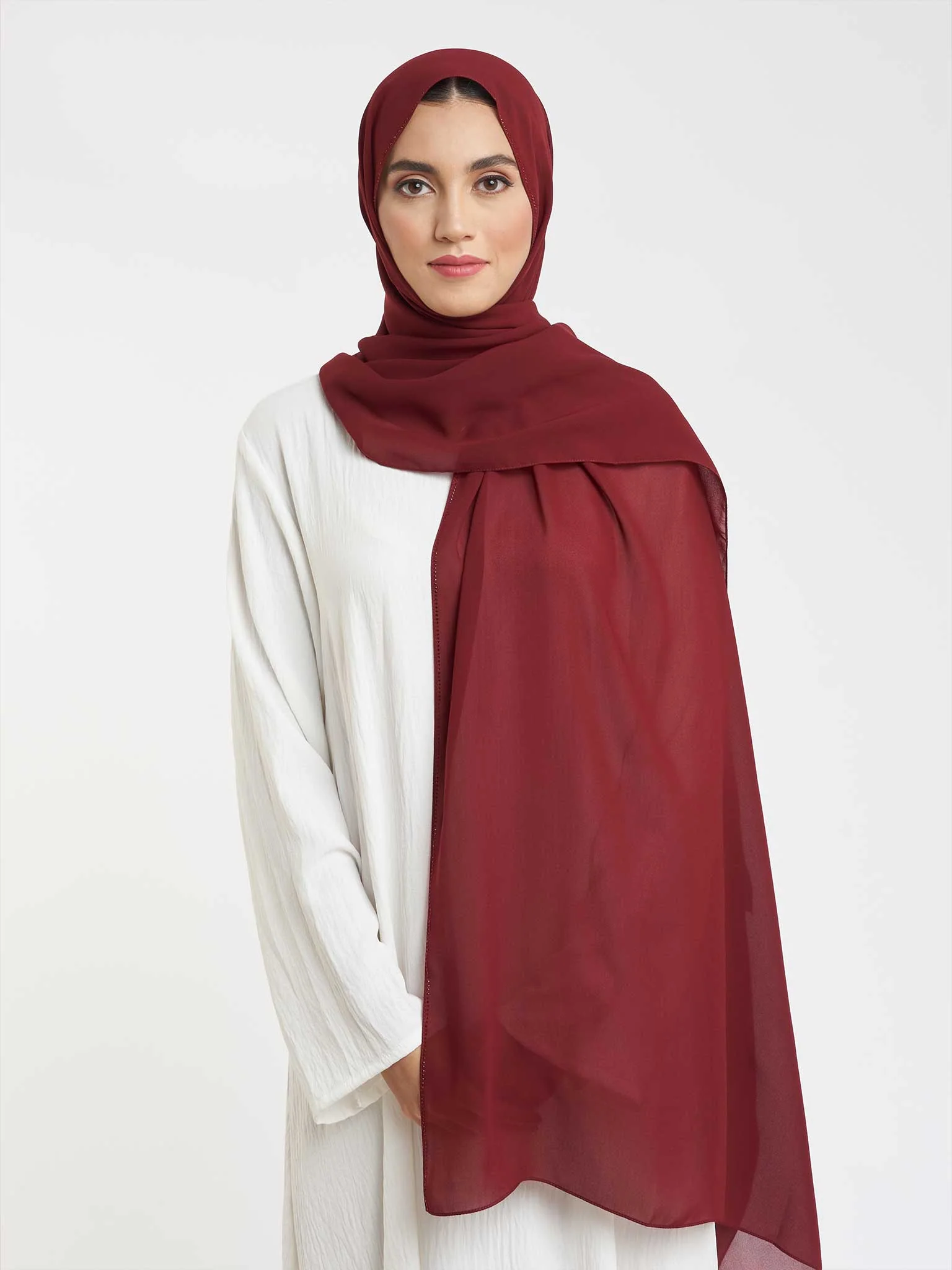 Soft Chiffon Scarf with Stone Line Border (KP11351L) - Image 28