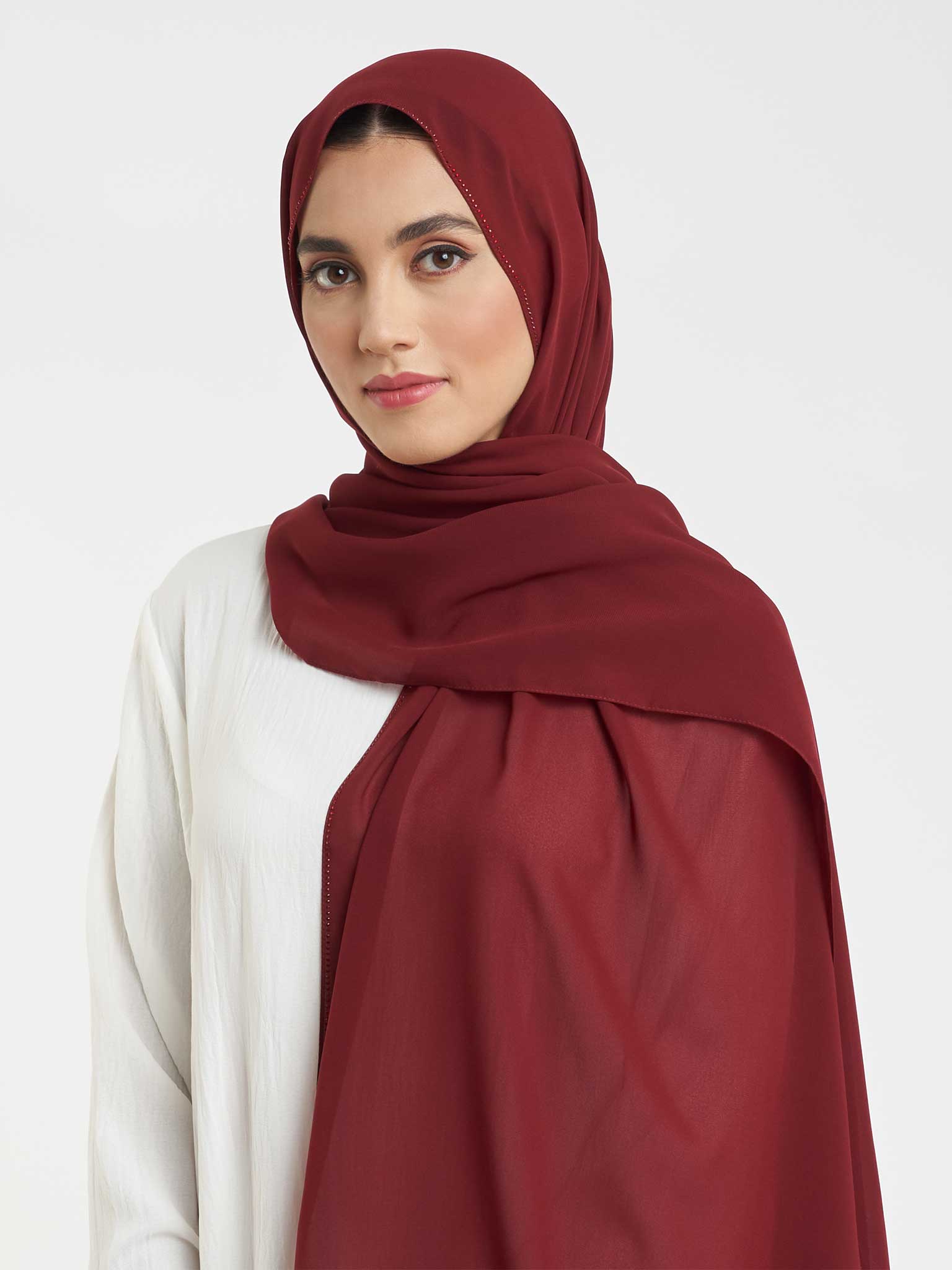 Soft Chiffon Scarf with Stone Line Border (KP11351L) - Image 29