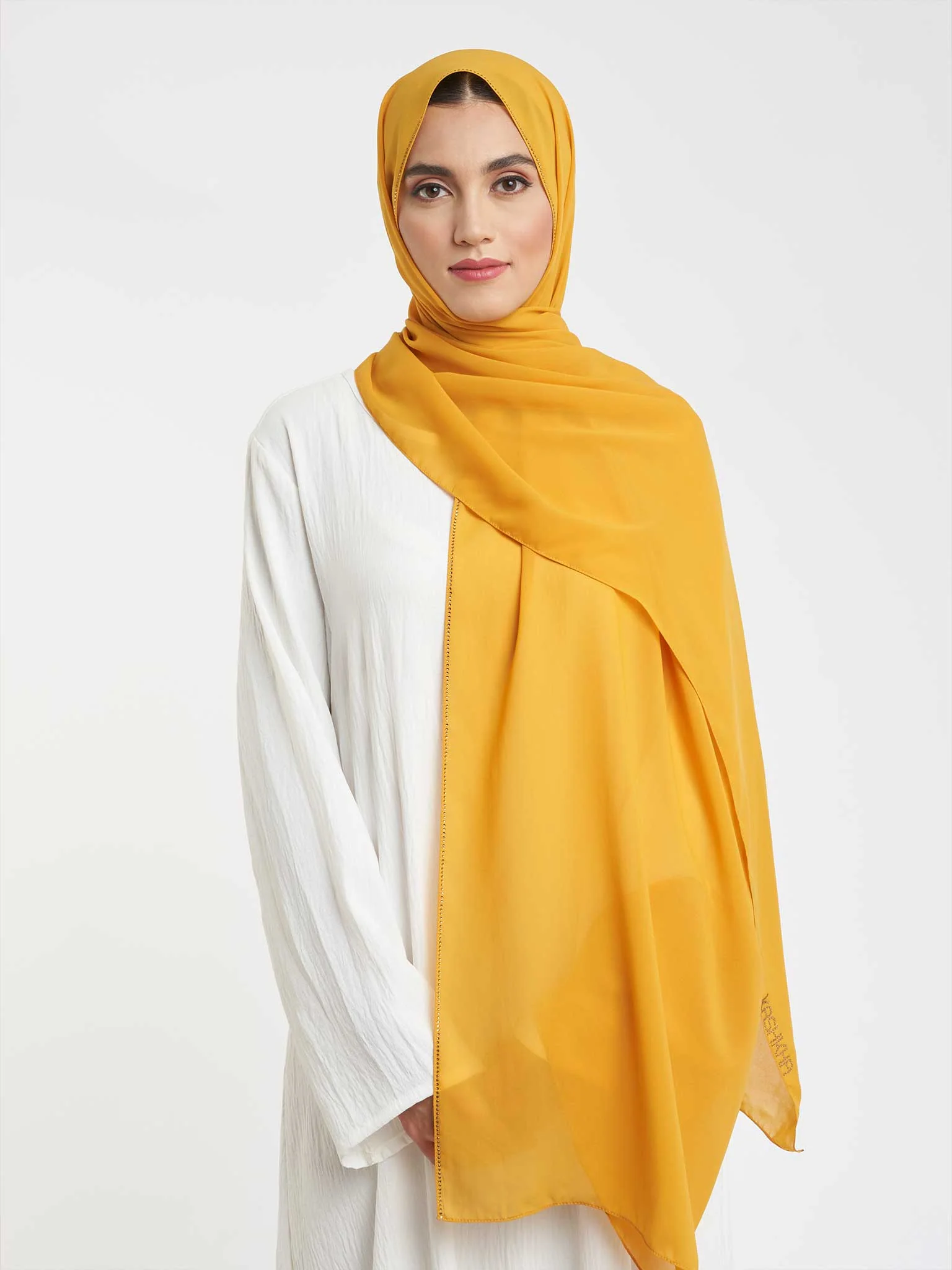 Soft Chiffon Scarf with Stone Line Border (KP11351L) - Image 31