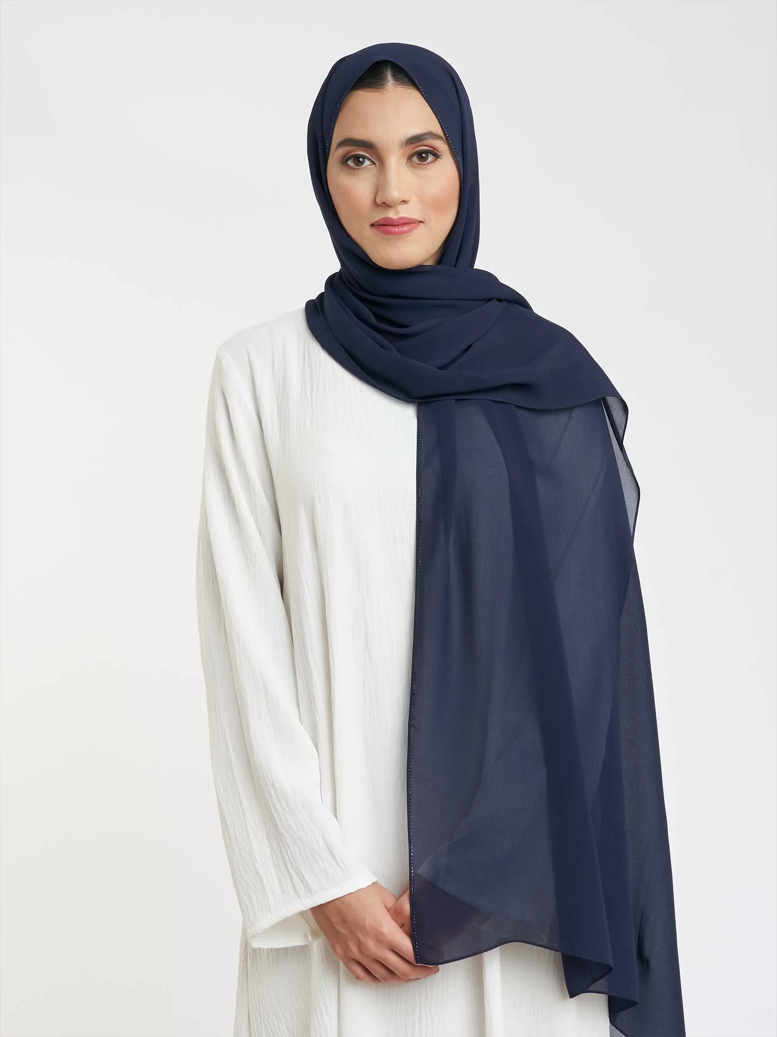 Soft Chiffon Scarf with Stone Line Border (KP11351L) - Image 34