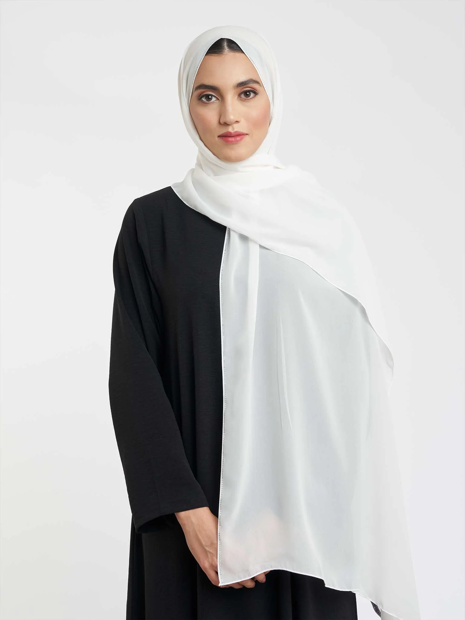 Soft Chiffon Scarf with Stone Line Border (KP11351L) - Image 40