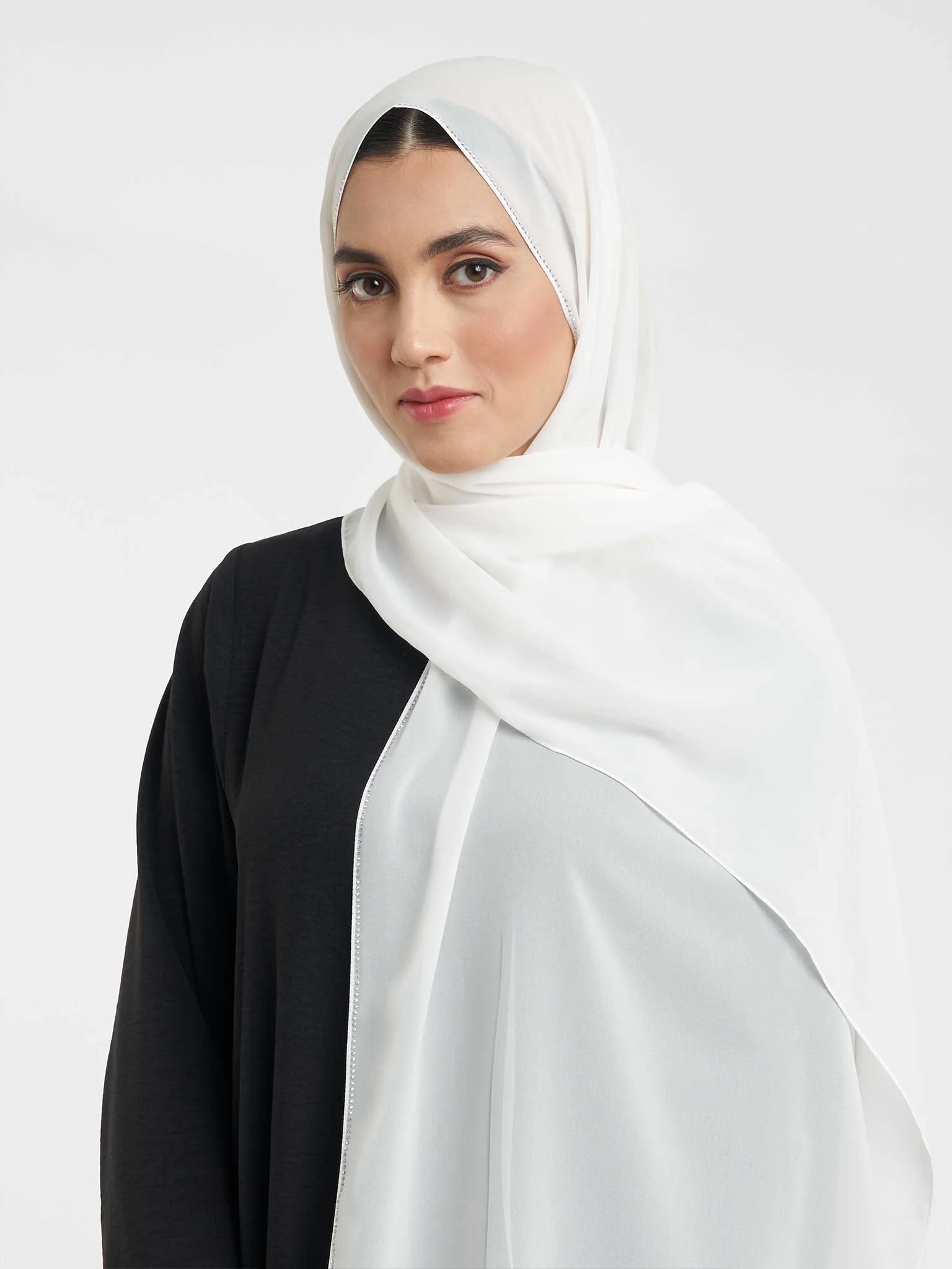 Soft Chiffon Scarf with Stone Line Border (KP11351L) - Image 41