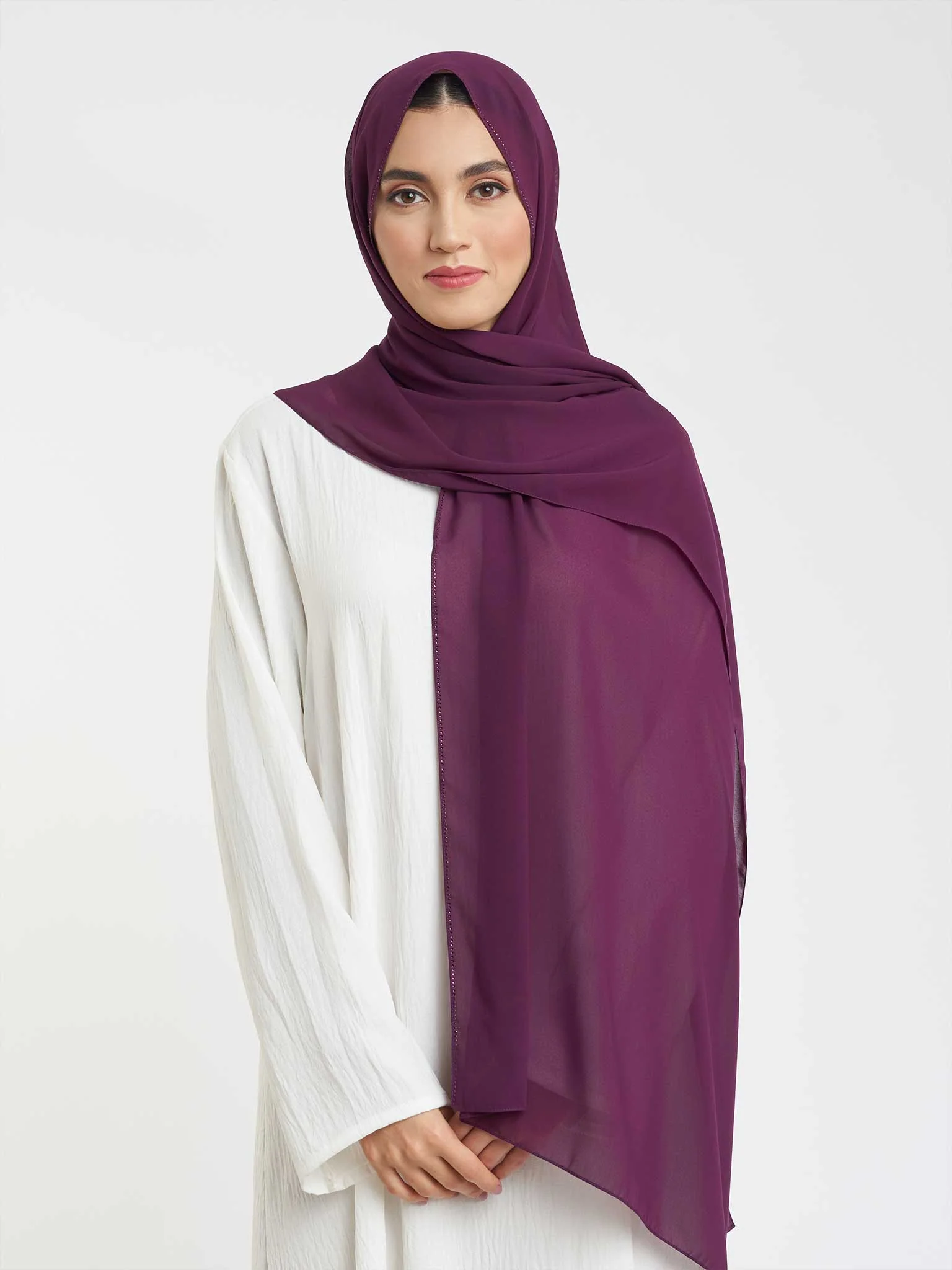 Soft Chiffon Scarf with Stone Line Border (KP11351L) - Image 43