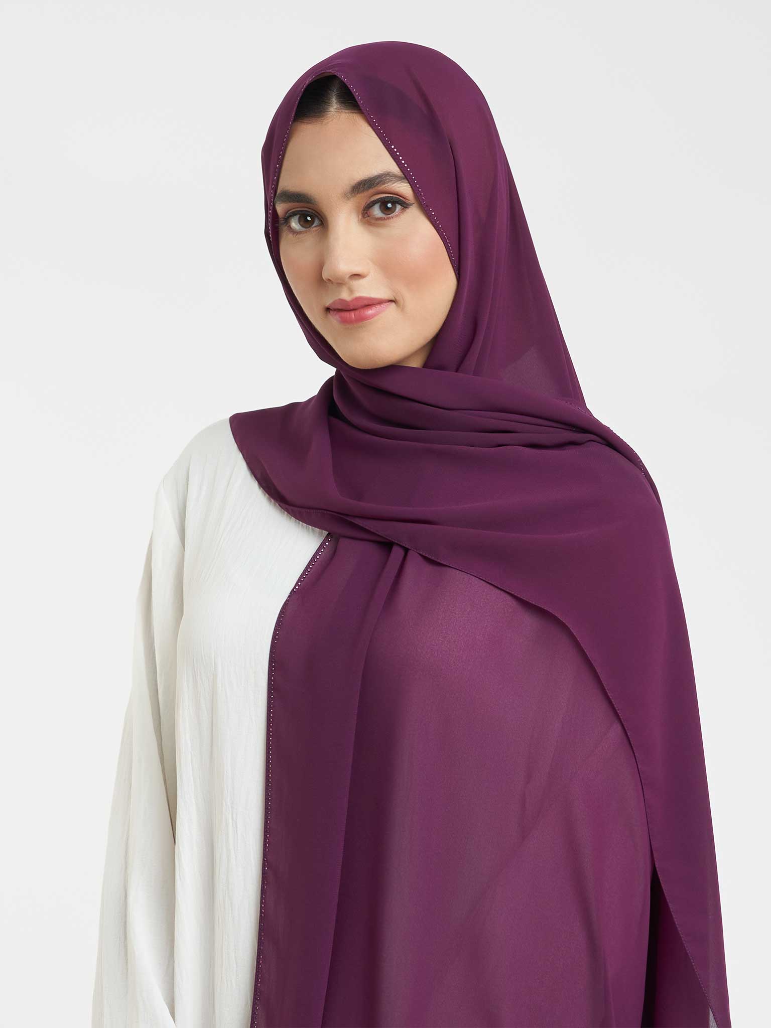 Soft Chiffon Scarf with Stone Line Border (KP11351L) - Image 44