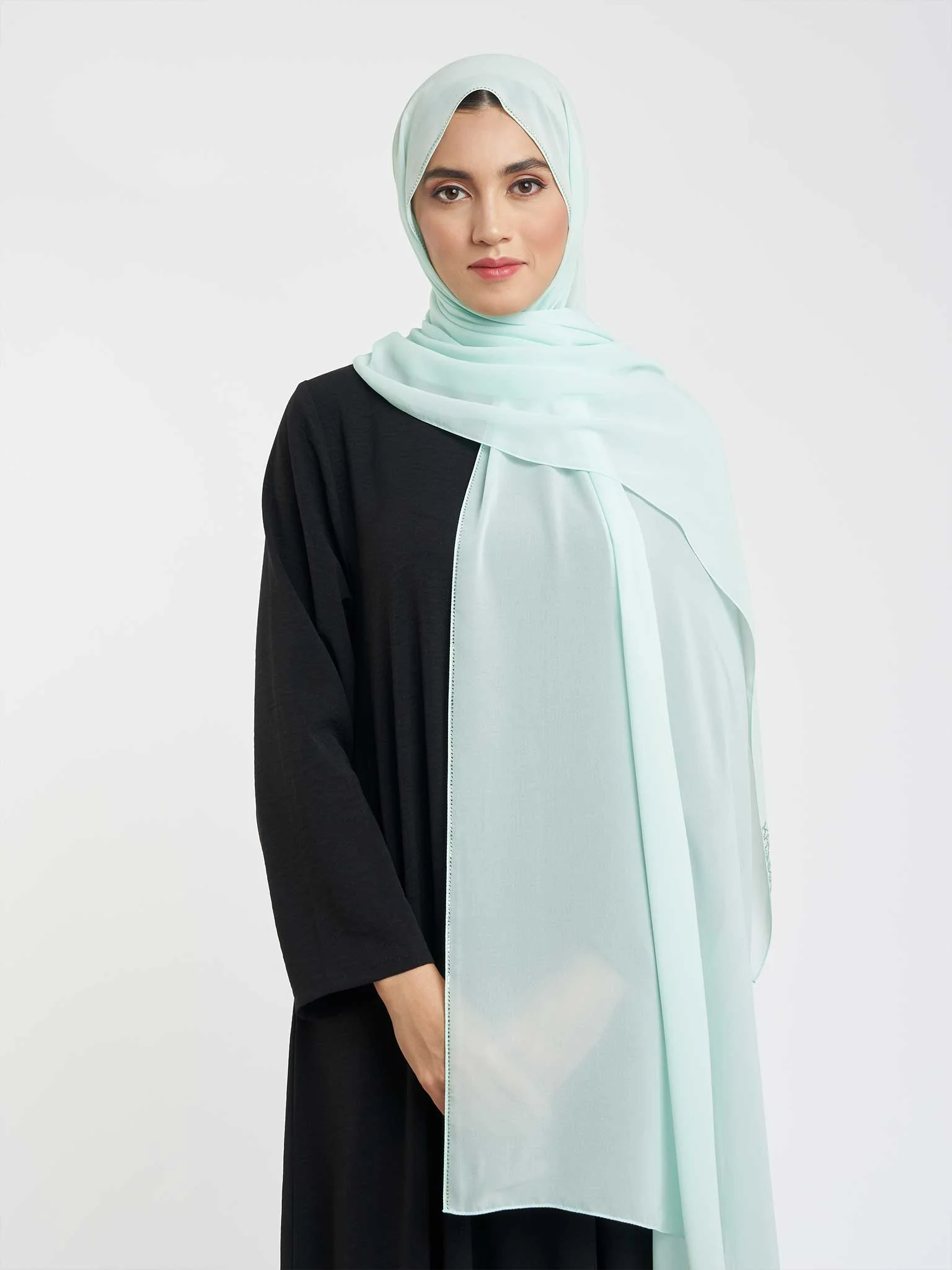 Soft Chiffon Scarf with Stone Line Border (KP11351L) - Image 46