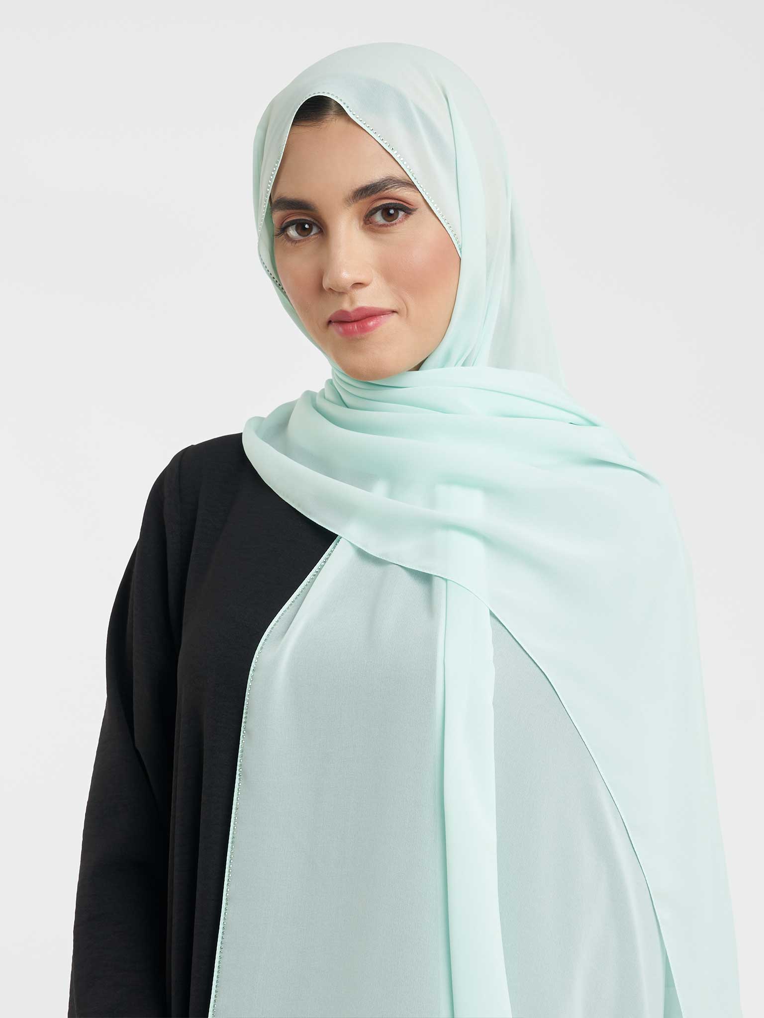 Soft Chiffon Scarf with Stone Line Border (KP11351L) - Image 47