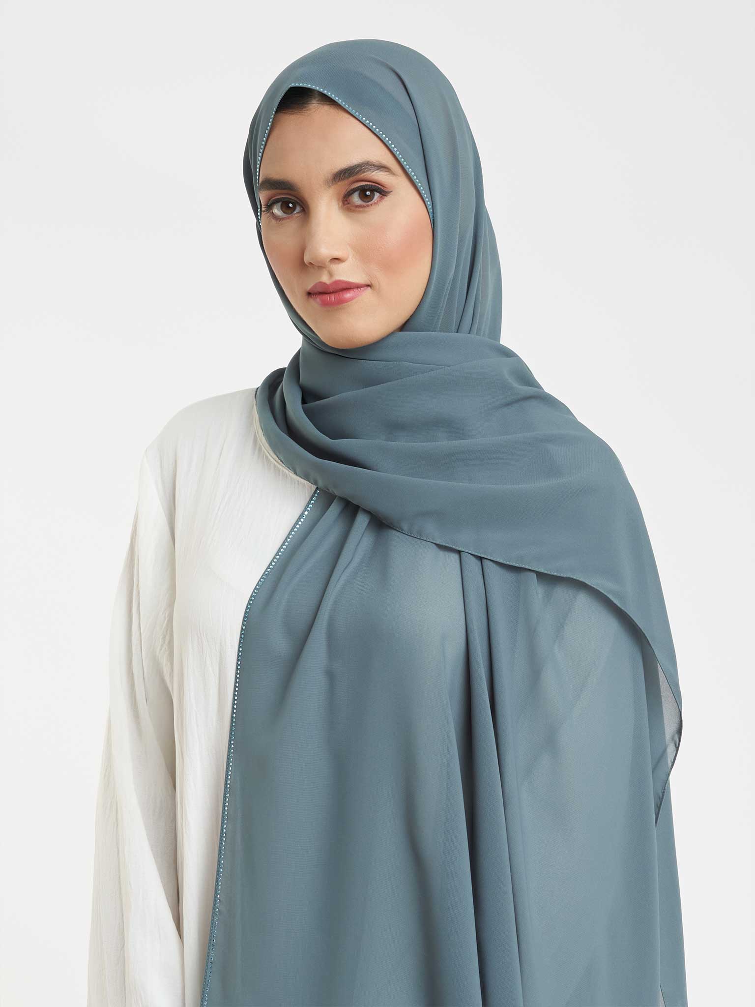 Soft Chiffon Scarf with Stone Line Border (KP11351L) - Image 5