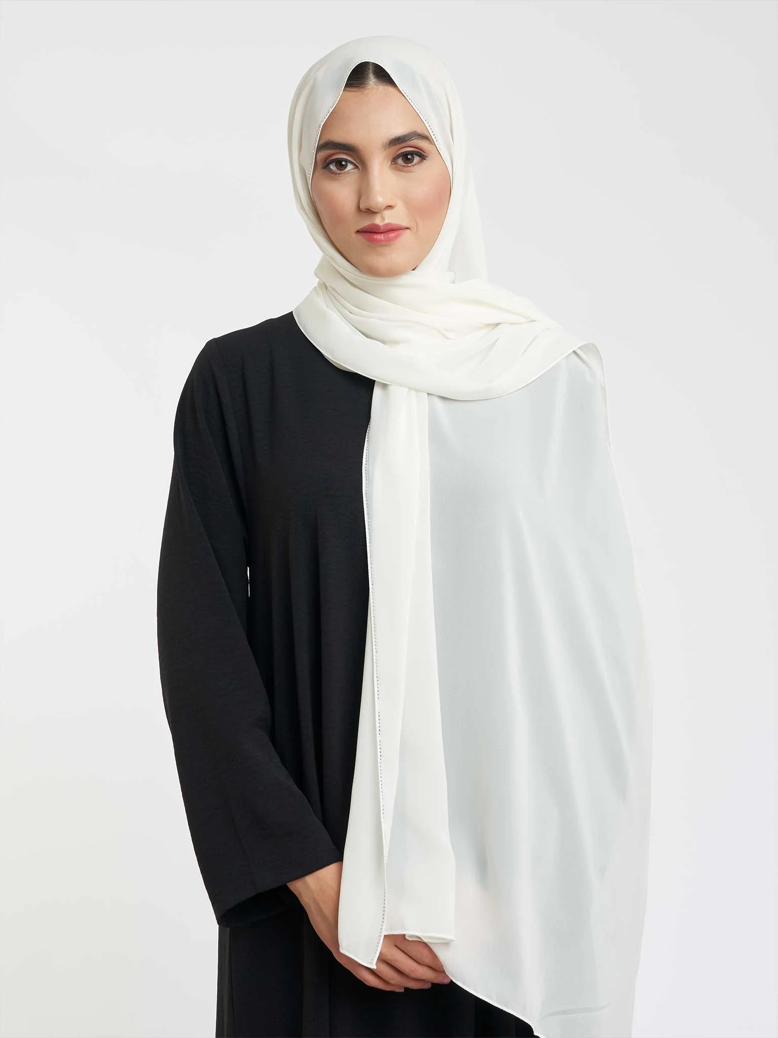 Soft Chiffon Scarf with Stone Line Border (KP11351L) - Image 7