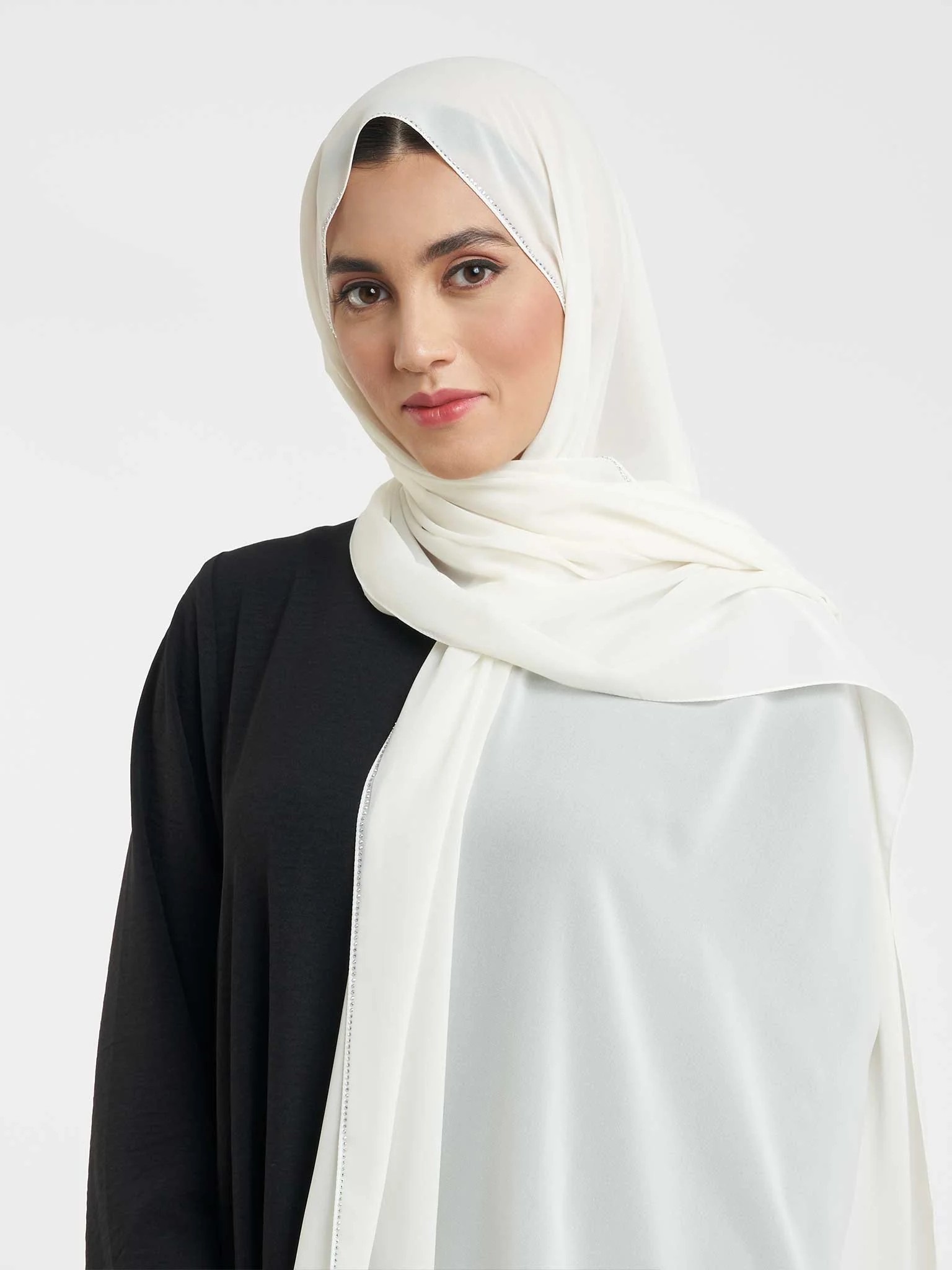 Soft Chiffon Scarf with Stone Line Border (KP11351L) - Image 8