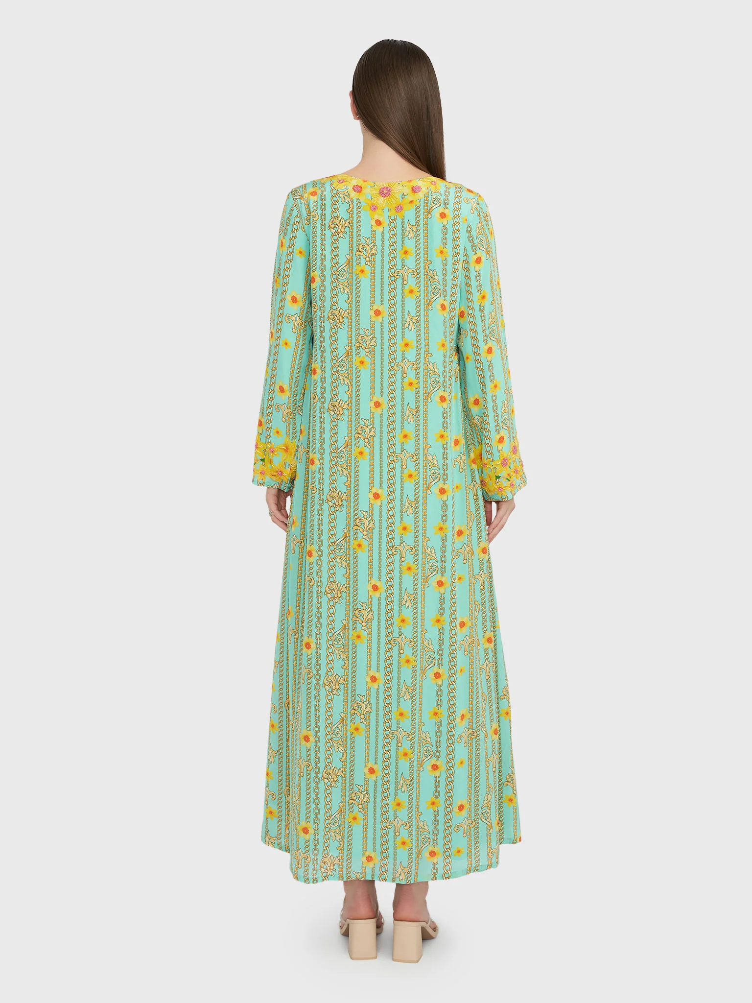 Mint Green Floral and Chain Digital Print Jalabiya (VDE340) - Image 4