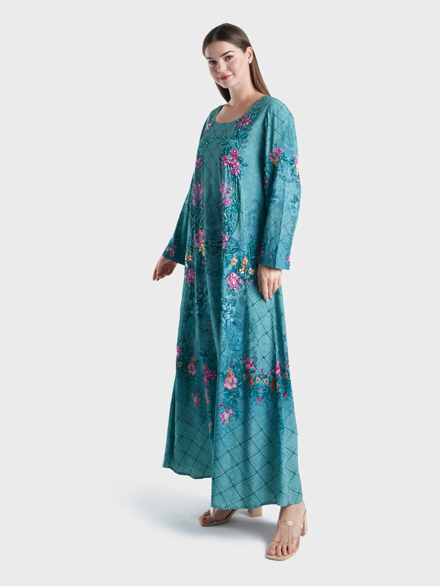 Abstract Floral Print Viscose Crepe Jalabiya (VDM742) - Image 3