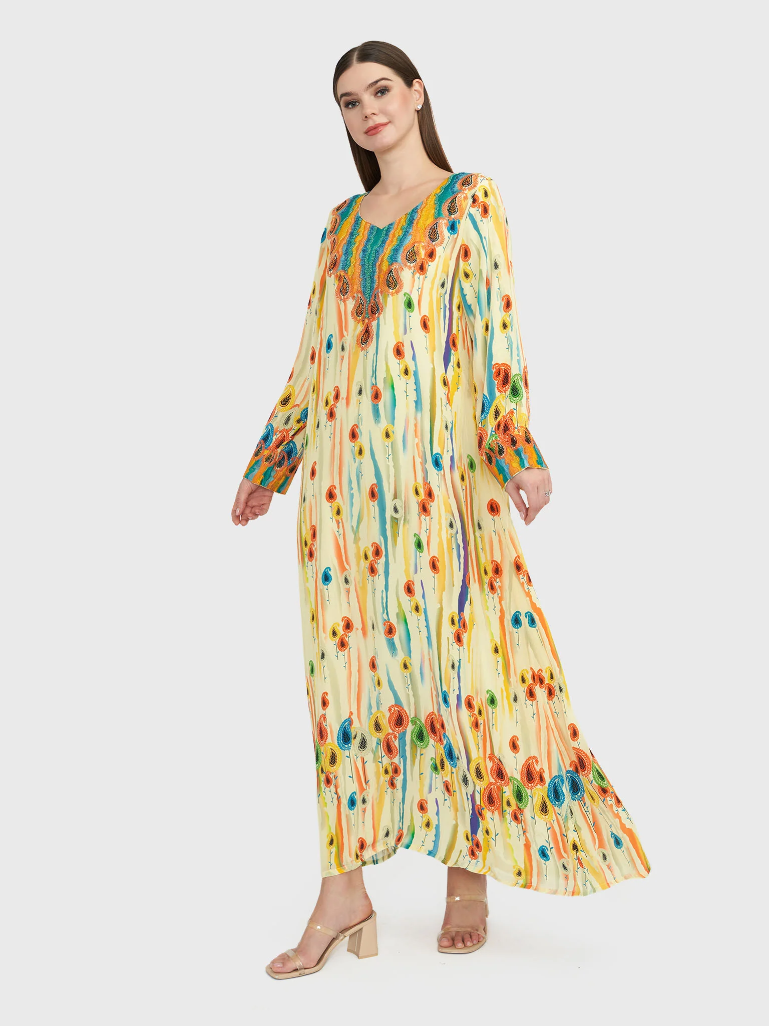 Water Color Abstract and Paisley Print Jalabiya (VG2762) - Image 3