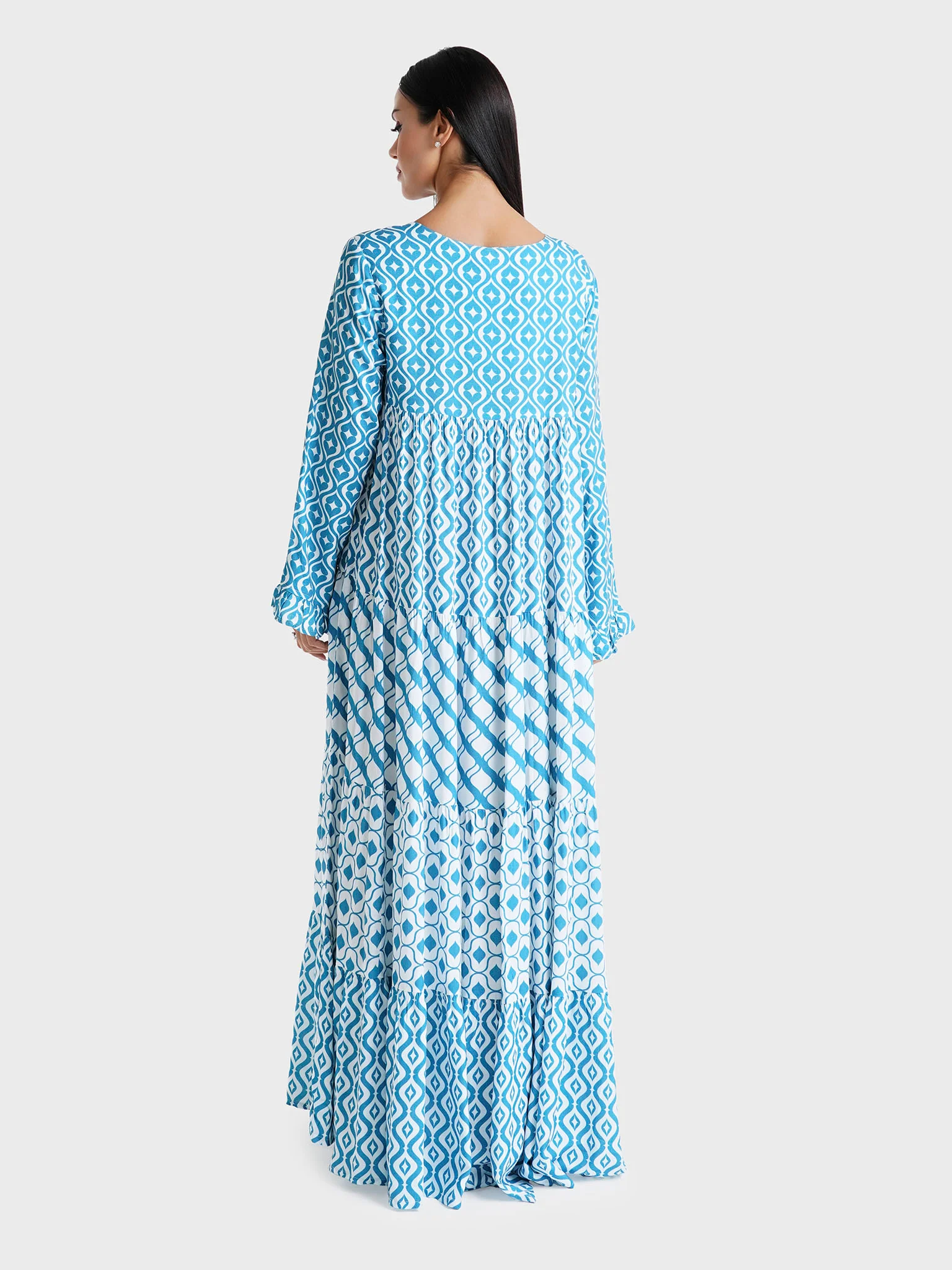 Teal Geometric Printed Rayon Stone Work Jalabiya (VW140) - Image 4