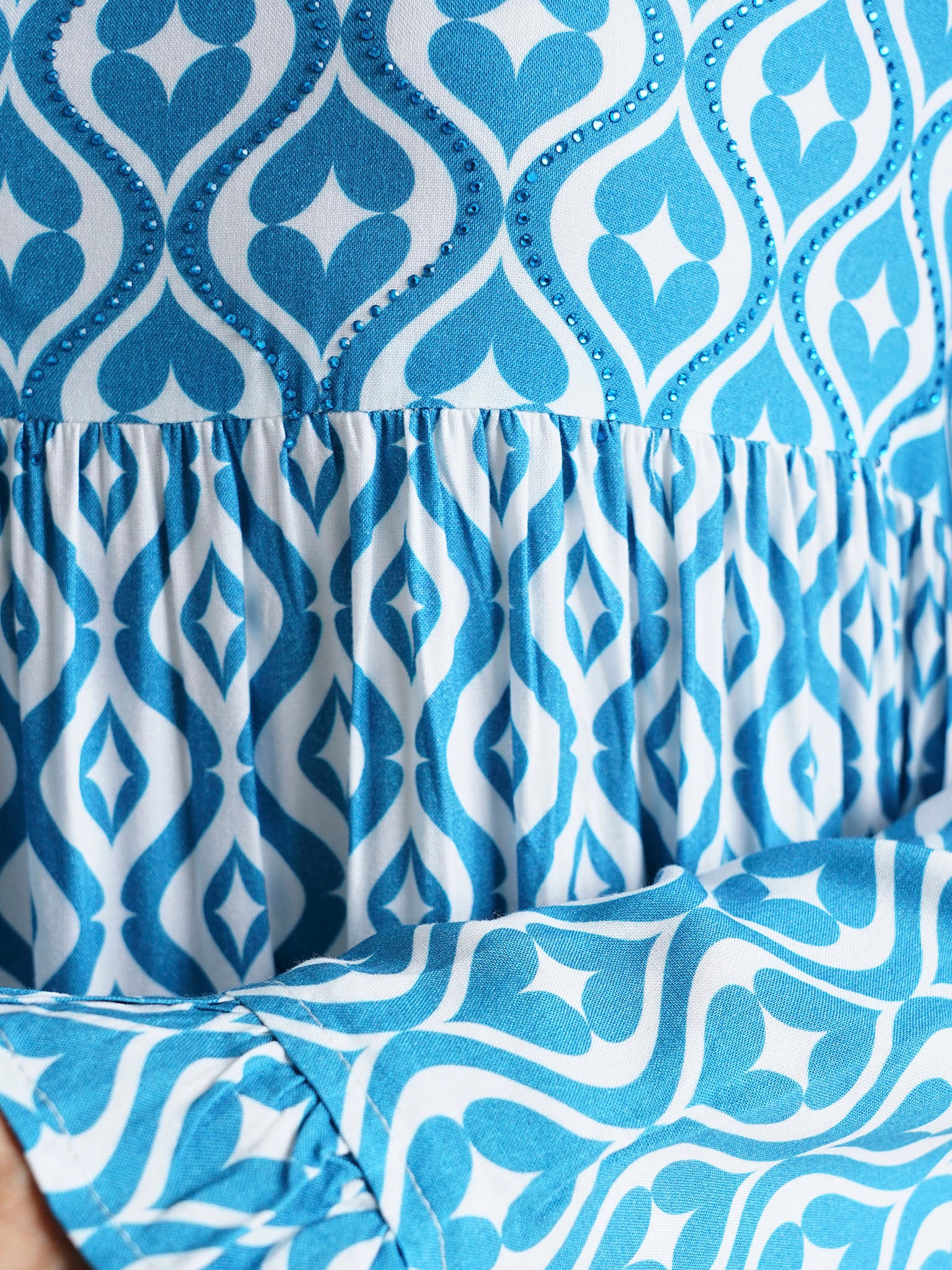 Teal Geometric Printed Rayon Stone Work Jalabiya (VW140) - Image 5