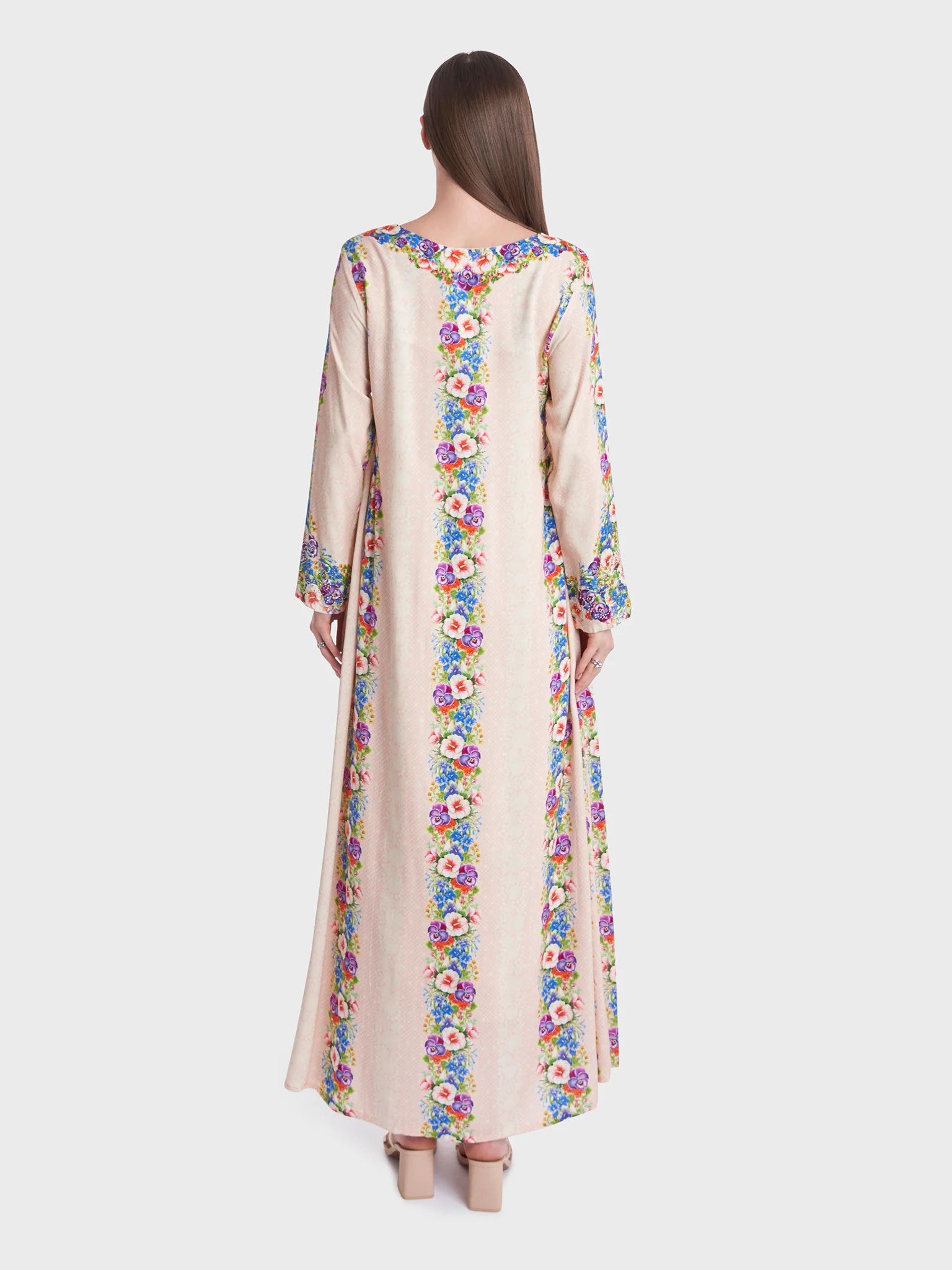 Mesh and Floral Print Rayon Kuwaiti Jalabiya (VDE345) - Image 4