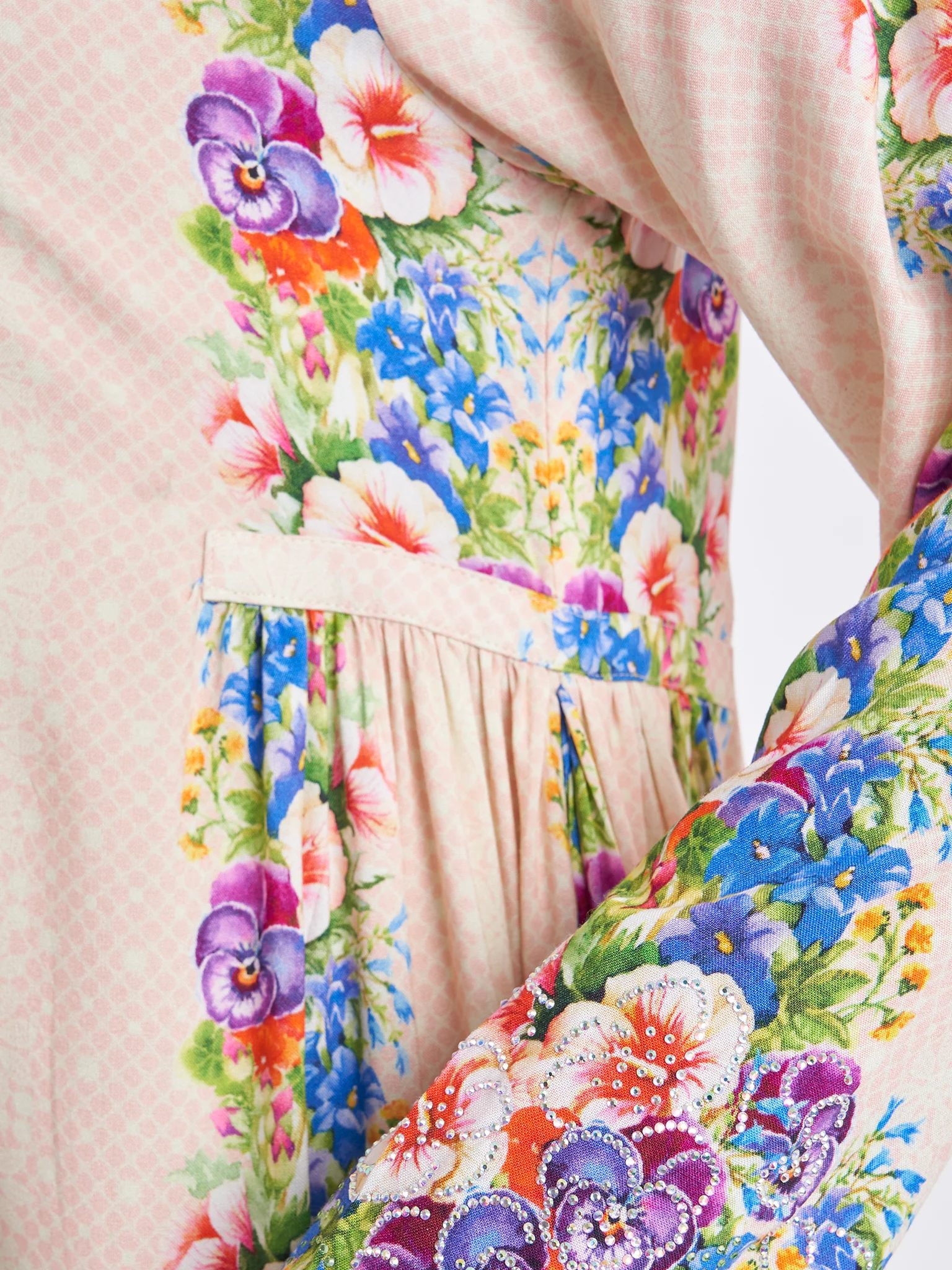 Mesh and Floral Print Rayon Kuwaiti Jalabiya (VDE345) - Image 5