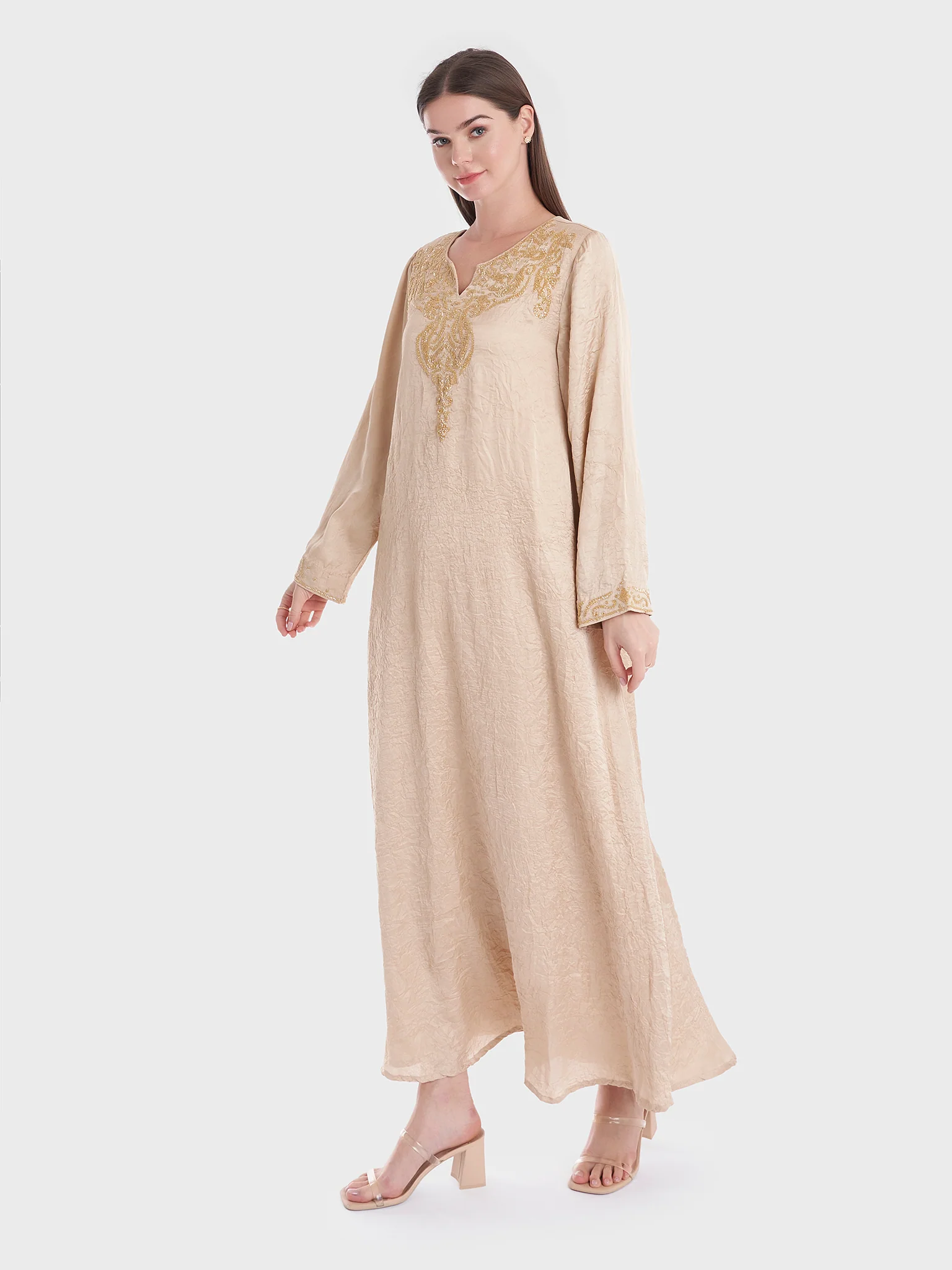 Solid Crushed Handwork Jalabiya (VW85) - Image 3