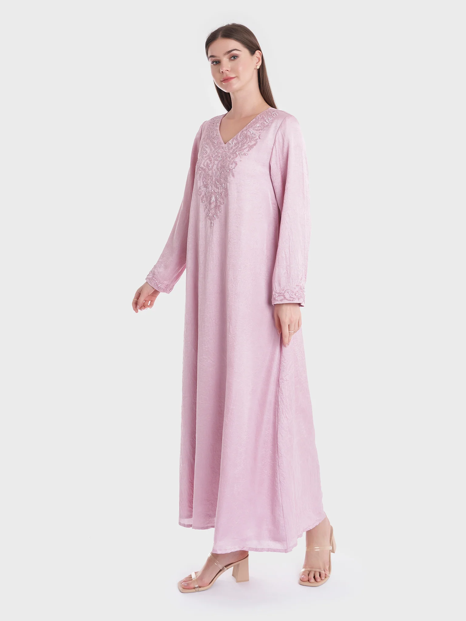 Dust Pink Embroidered Jalabiya (VM87) - Image 3