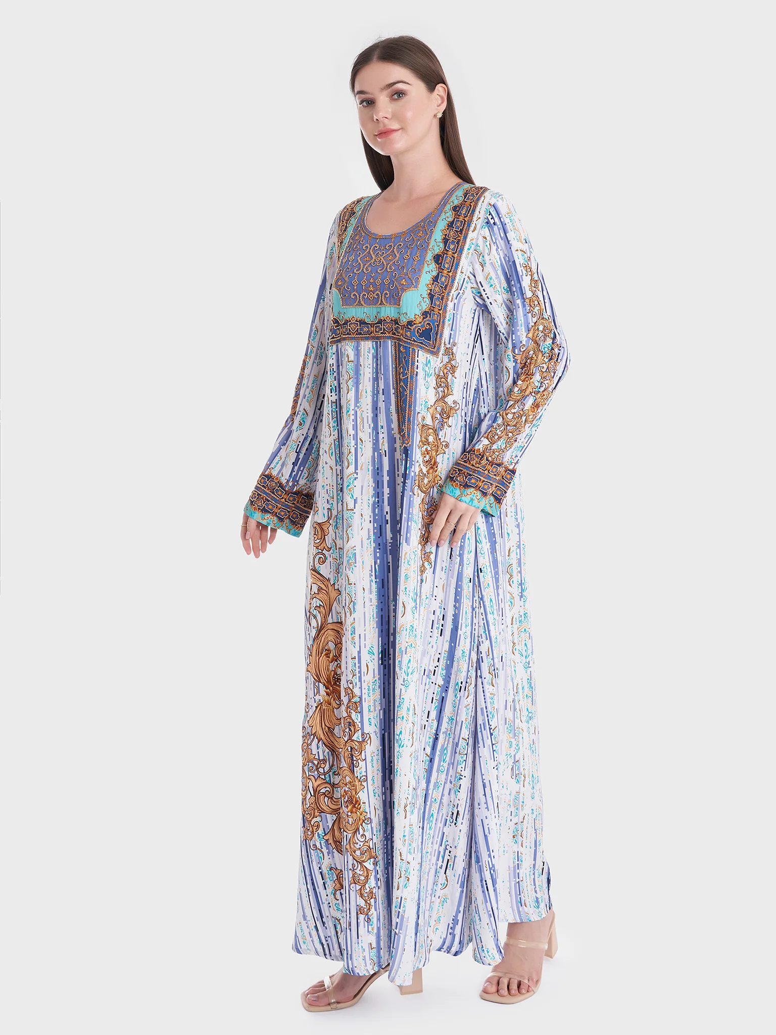 Digital Abstract Print Jalabiya with Beadwork (VDM698) - Image 3