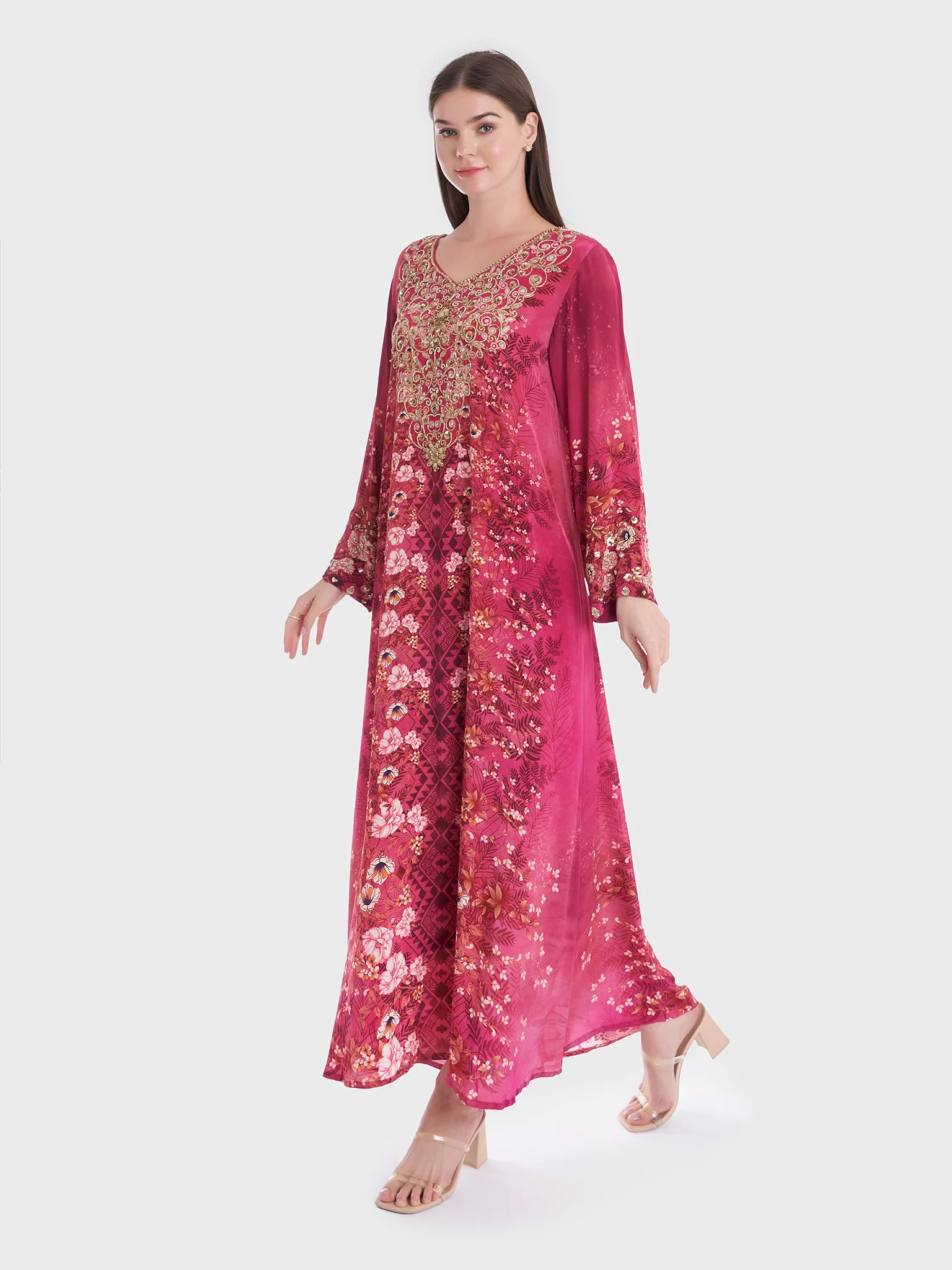 Floral Print Crepe Jalabiya (VDM746) - Image 3