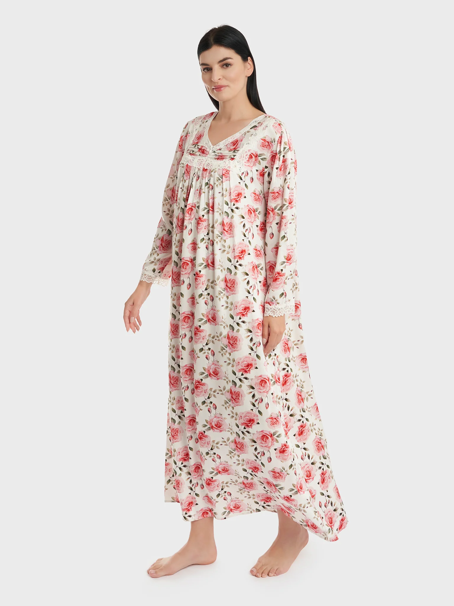 Poppy Red Viscose Pleat Folds Long Nighty (CNH422) - Image 3