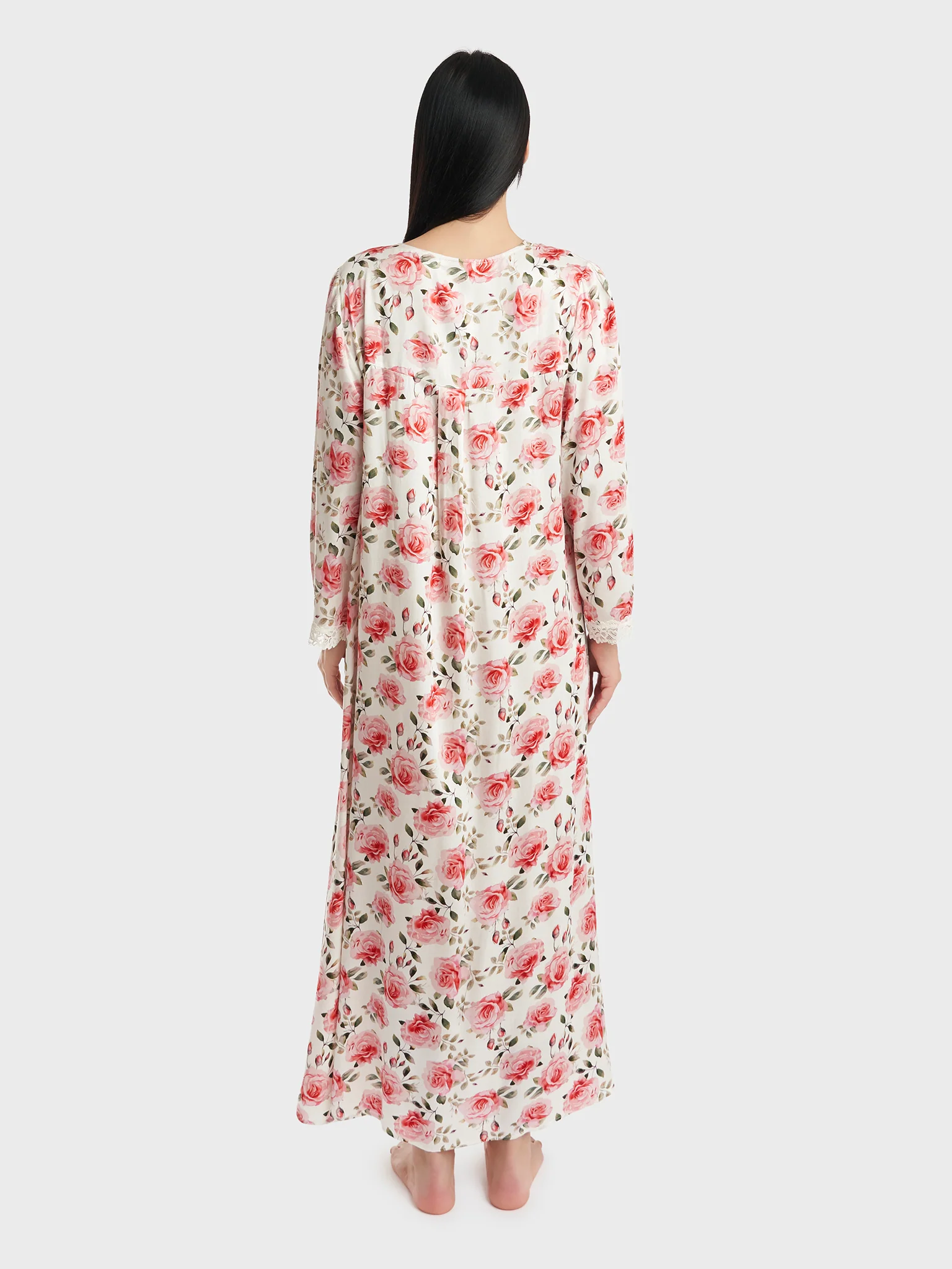 Poppy Red Viscose Pleat Folds Long Nighty (CNH422) - Image 4