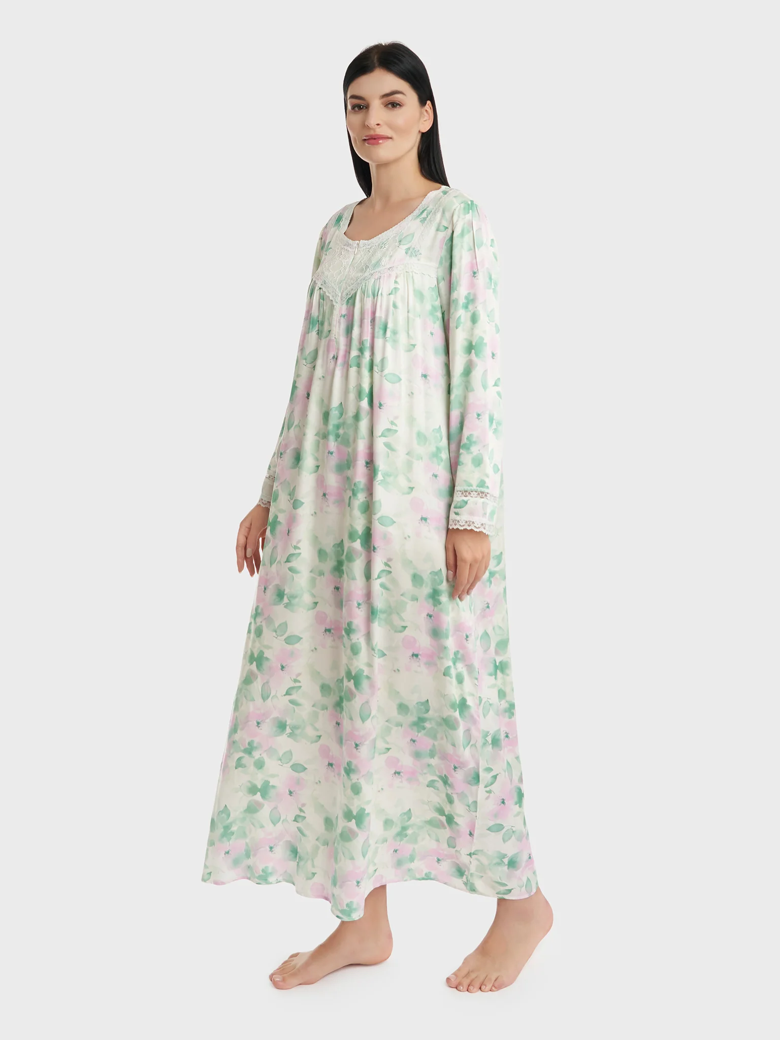 Printed Brook Green Viscose Long Nighty (CNH451) - Image 3