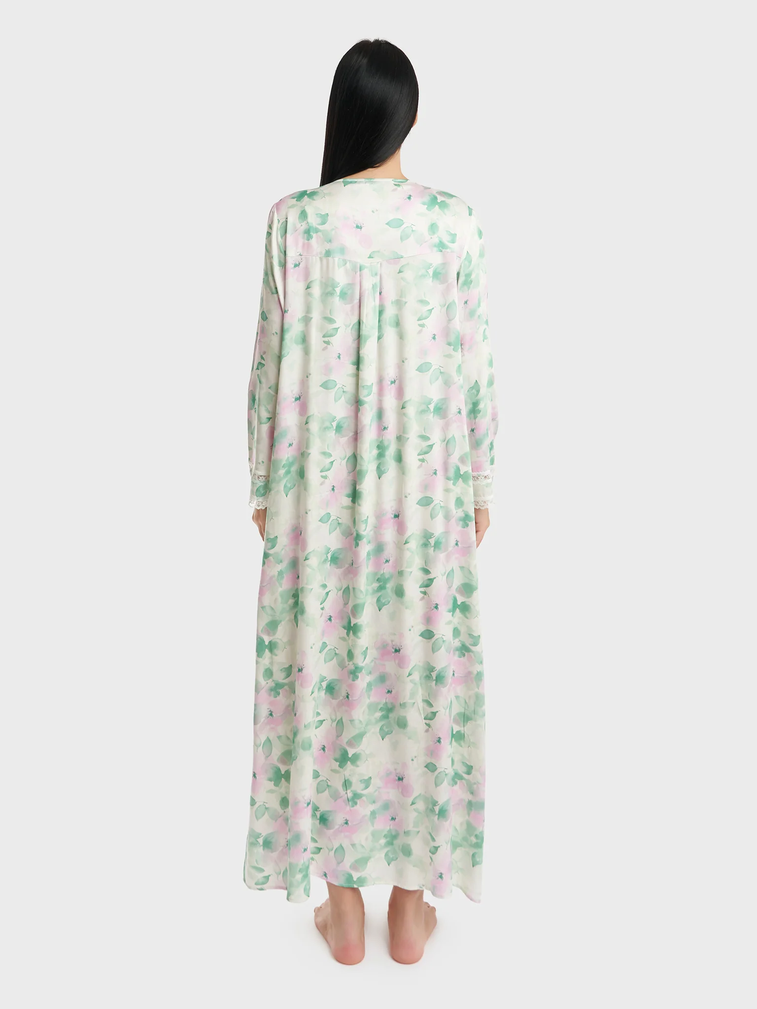 Printed Brook Green Viscose Long Nighty (CNH451) - Image 4