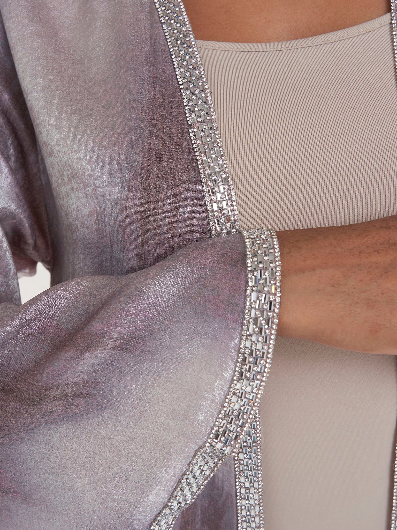 Beige Abstract Print Kimono with Stone Lace Border (AM554) - Image 10