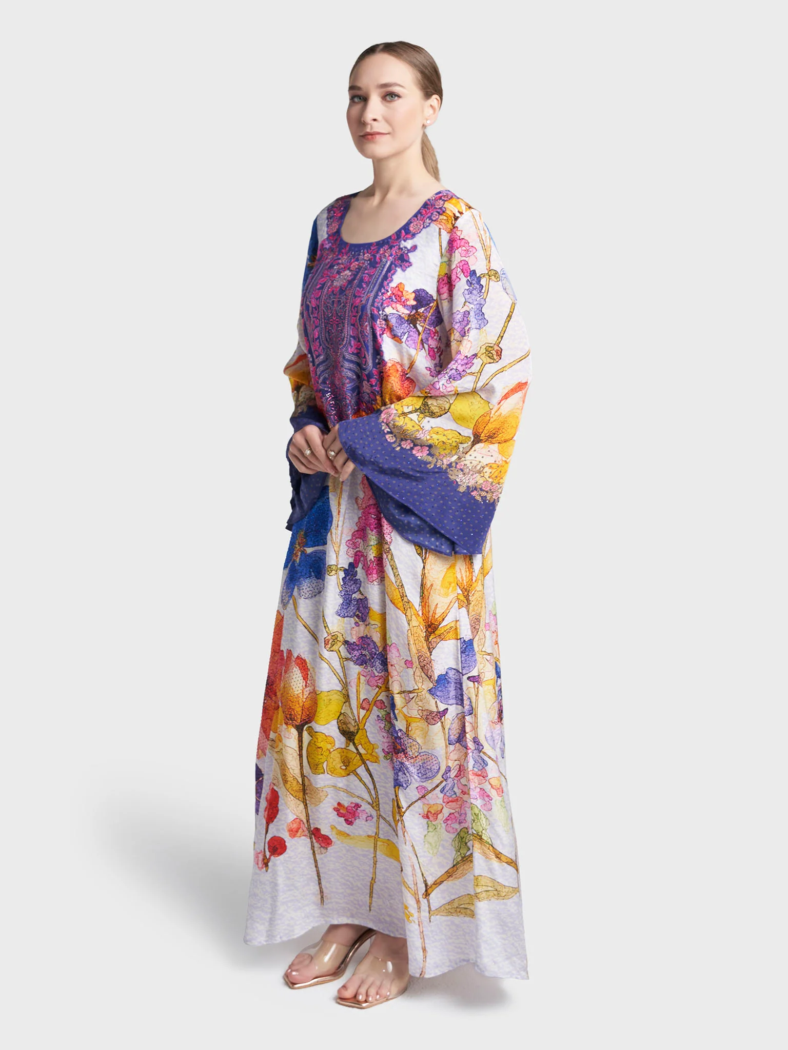 Multi Colour Stone Work Viscose Crepe Floral Printed Jalabiya (VDC141) - Image 3