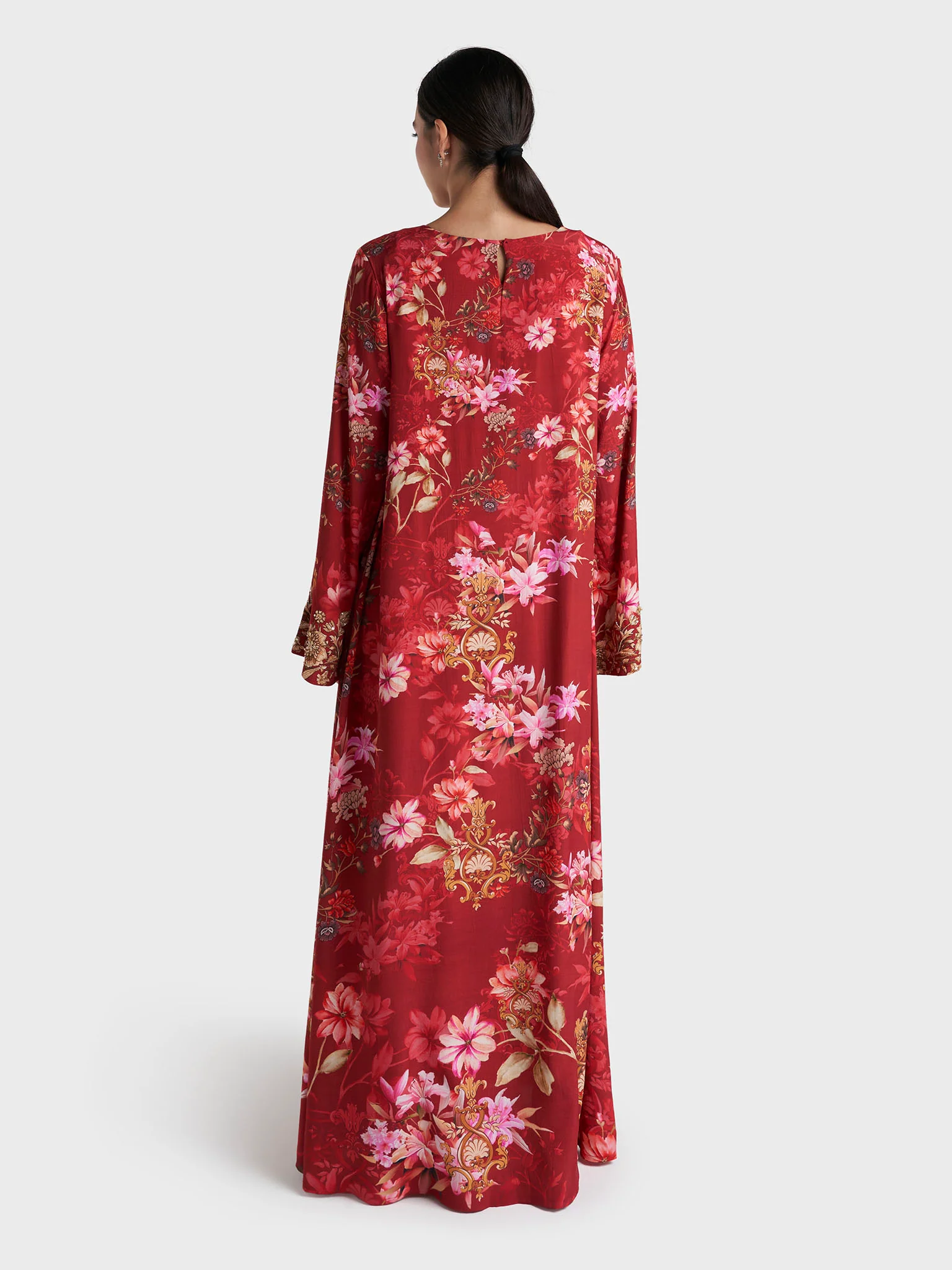 Red Colour Floral Printed Viscose Hand Work Jalabiya (VDT05) - Image 4