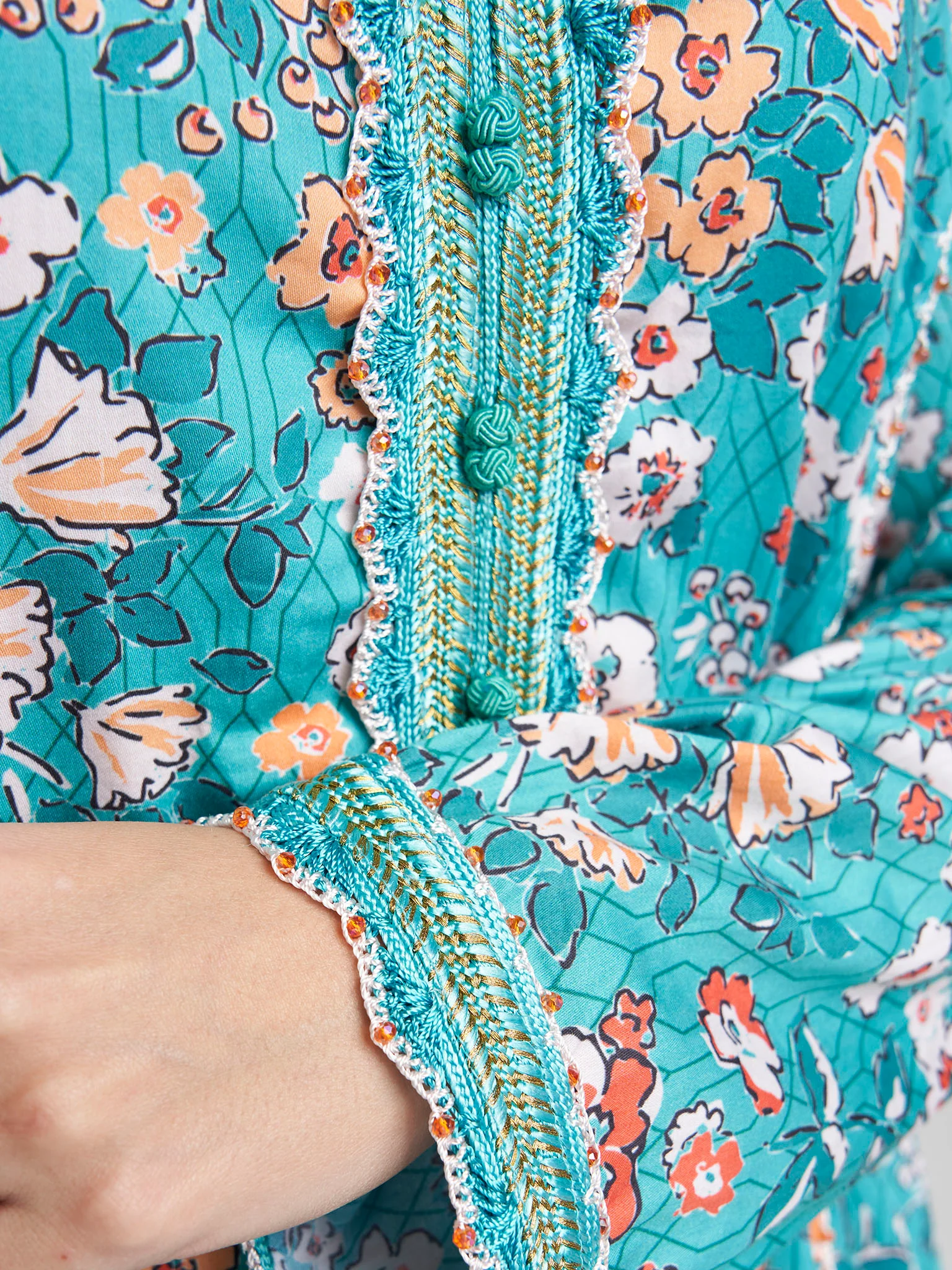 Floral Print Crochet Lace Work Cotton Jalabiya (VG2984) - Image 5