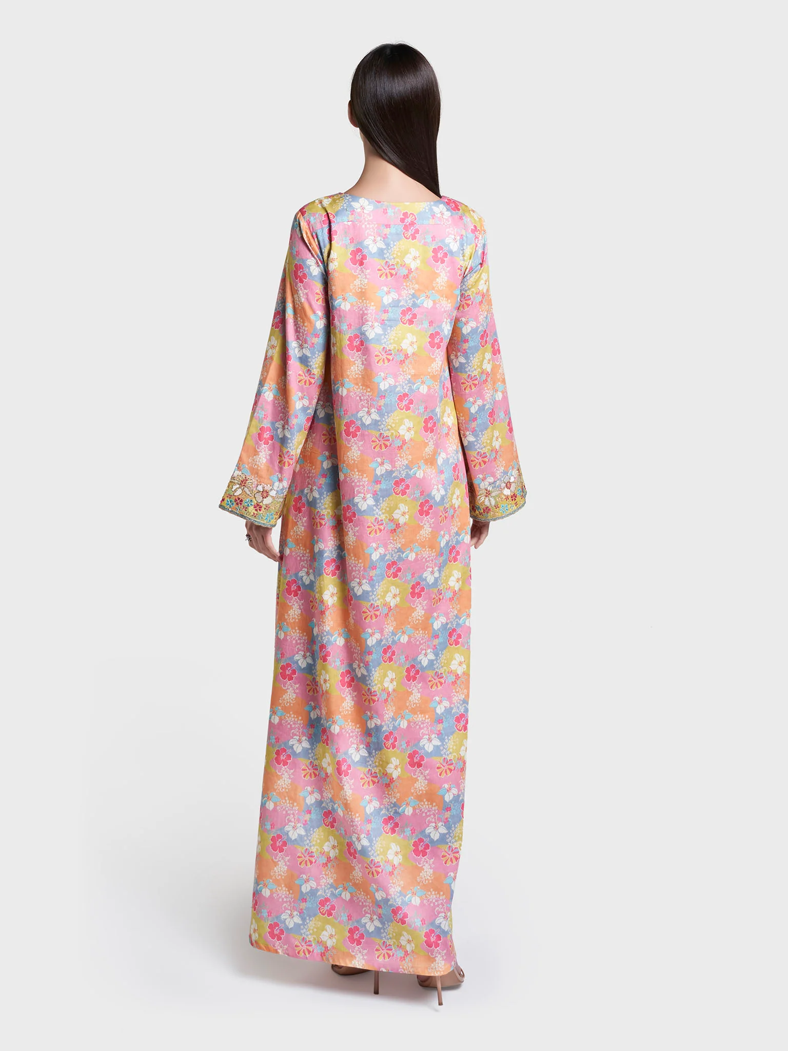 Floral Print Cotton Satin Stone Work Jalabiya (VG3064) - Image 4