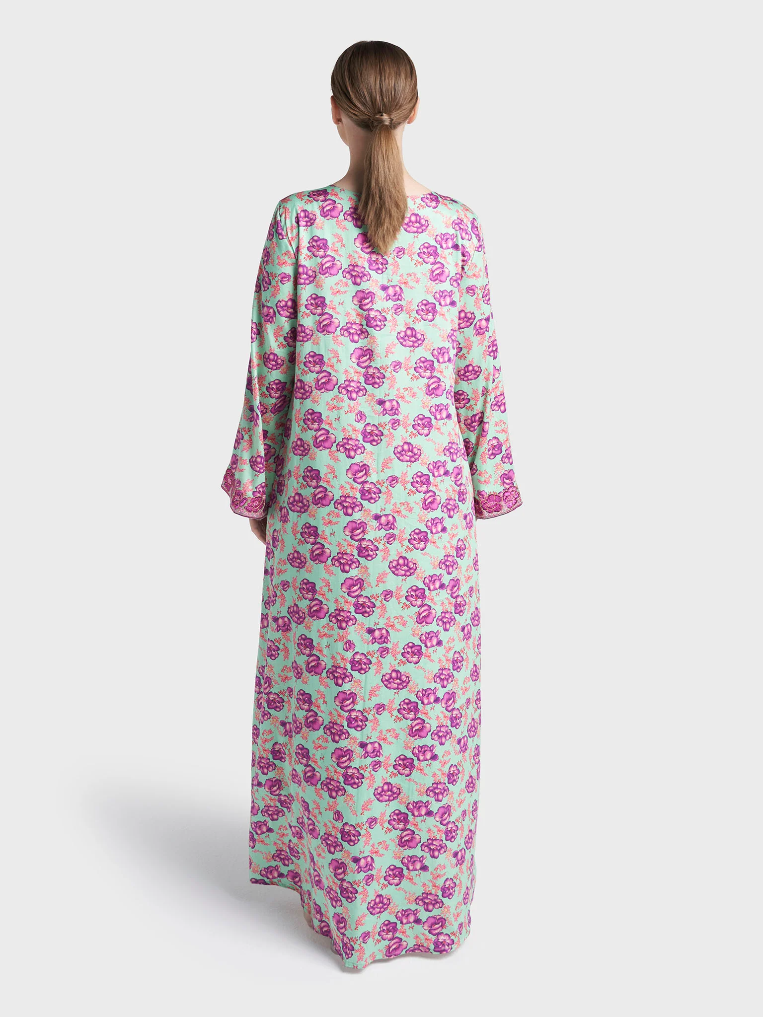 Mint Green Colour Stone Work Cotton Satin Floral Printed Jalabiya (VG3119) - Image 4