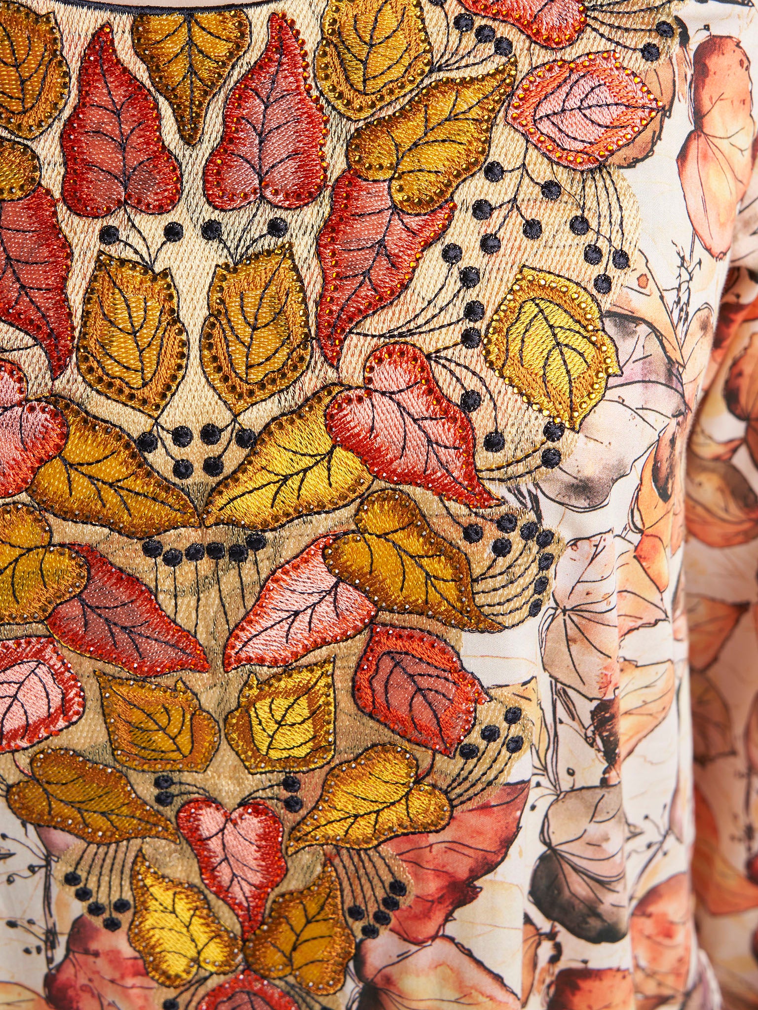 Multi Colour Stone Work Cotton Satin Leaf Printed Jalabiya (VG3282) - Image 5