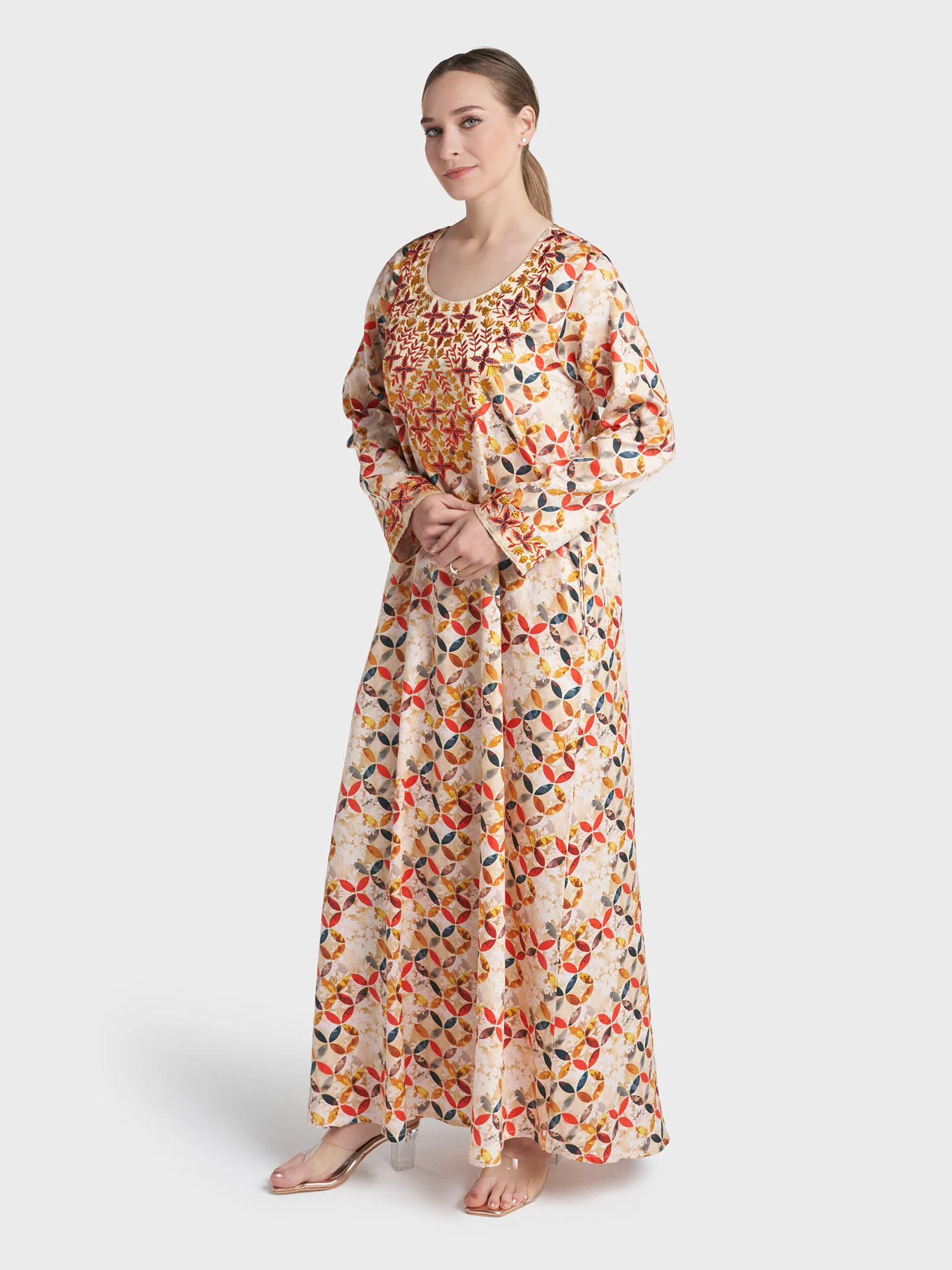 Multi Colour Stone Work Cotton Satin Geometric Printed Jalabiya (VG3284) - Image 3