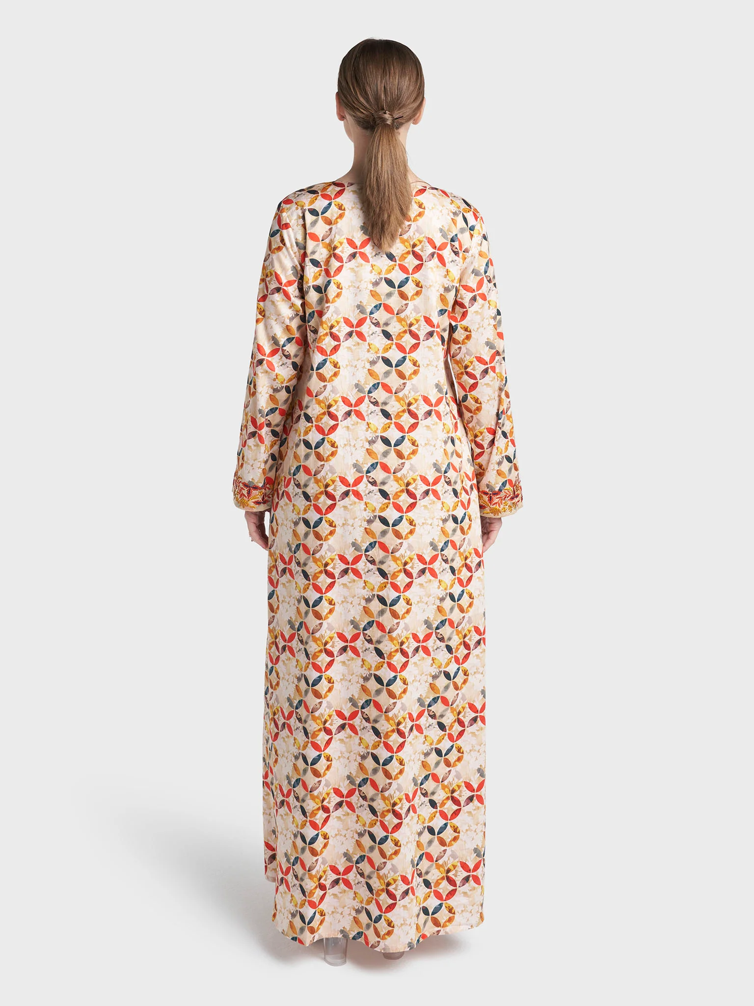 Multi Colour Stone Work Cotton Satin Geometric Printed Jalabiya (VG3284) - Image 4