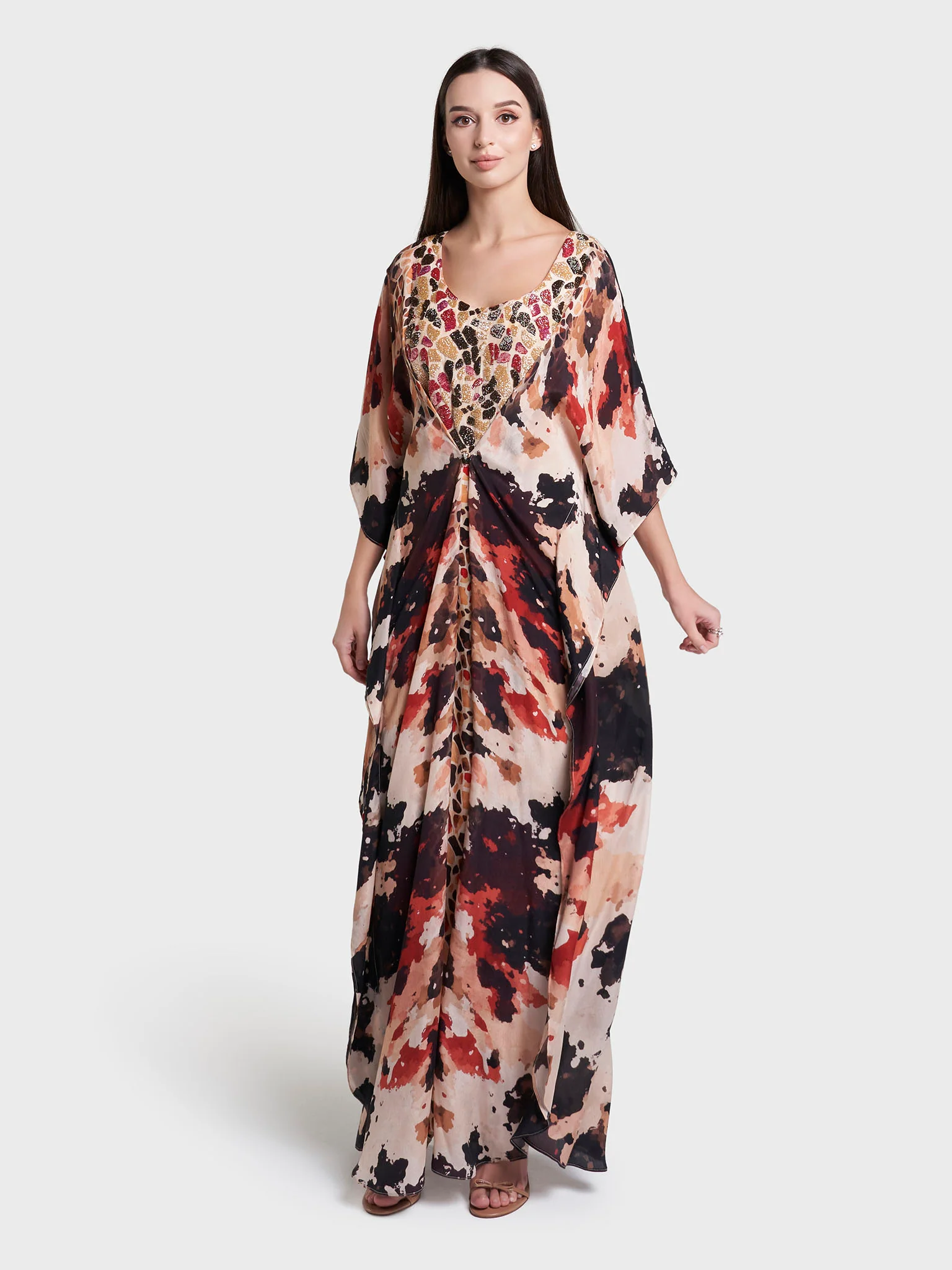 Animal Print Viscose Crepe Hand Work Butterfly Mukhawar Jalabiya (VW471) - Image 4