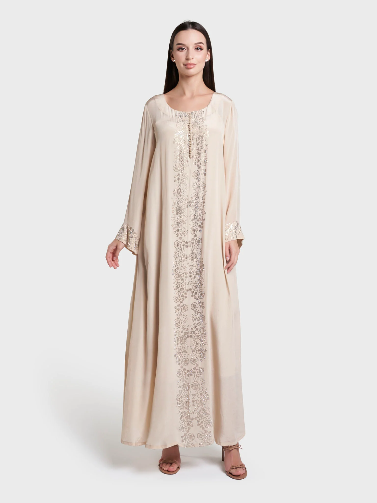 Offwhite Colour  Solid Polyester Hand Work Jalabiya (VG3208) - Image 3