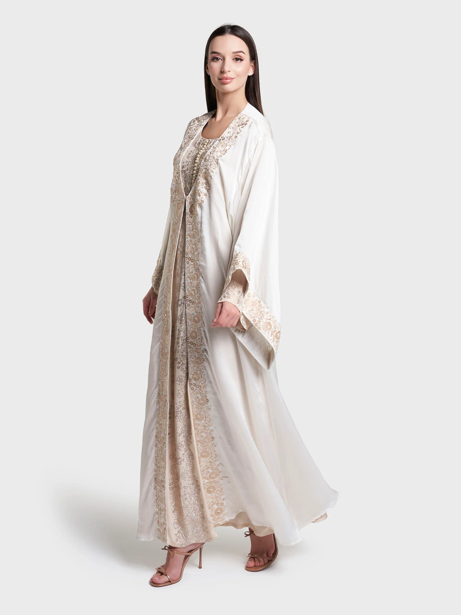 Offwhite Colour  Solid Polyester Hand Work Jalabiya (VG3208) - Image 4