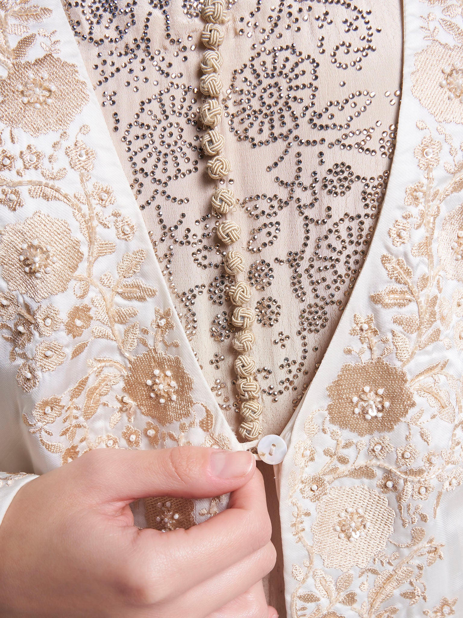 Offwhite Colour  Solid Polyester Hand Work Jalabiya (VG3208) - Image 5