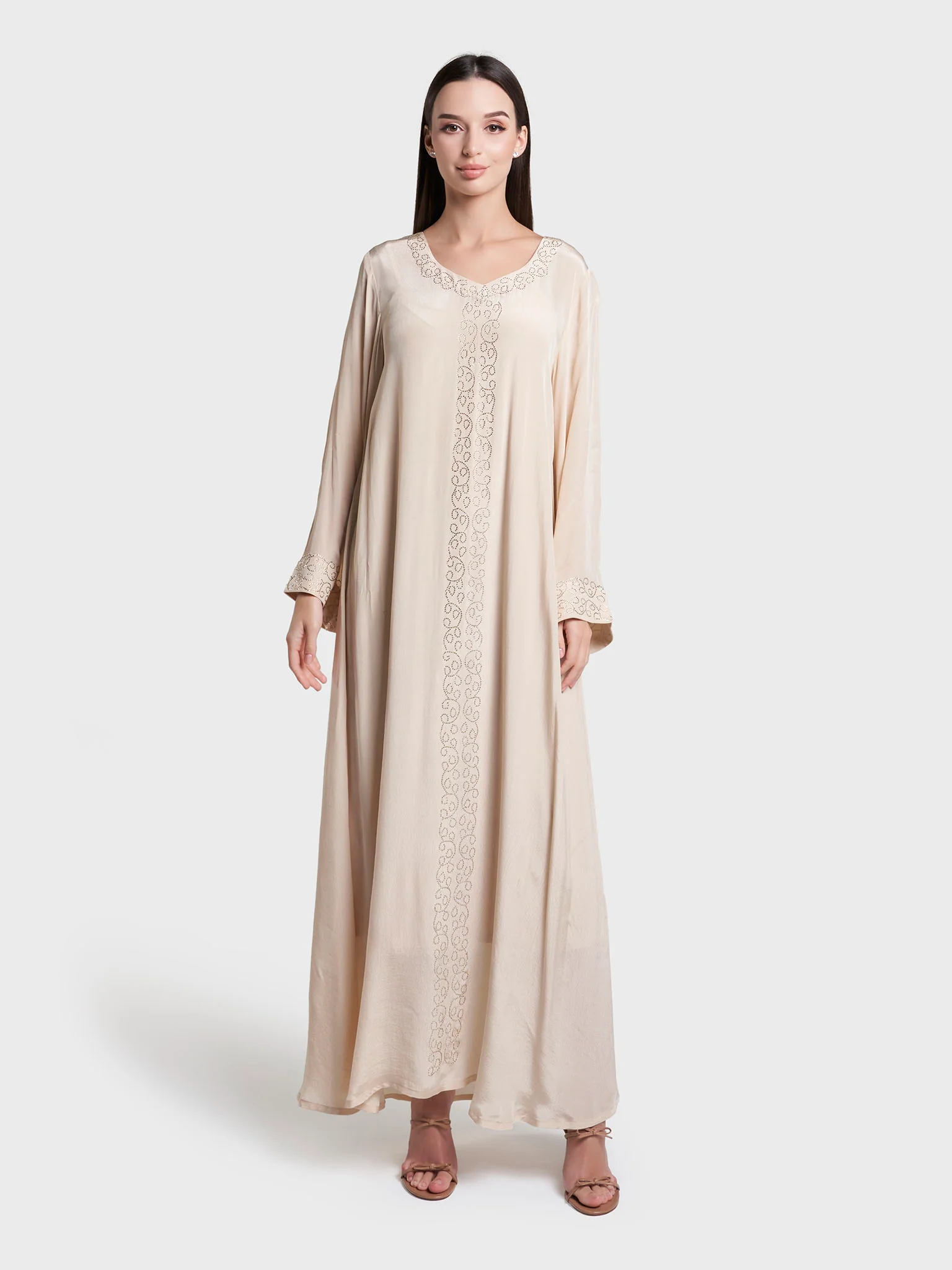 Beige Colour  Solid Polyester Stone Work Jalabiya (VG3241) - Image 3