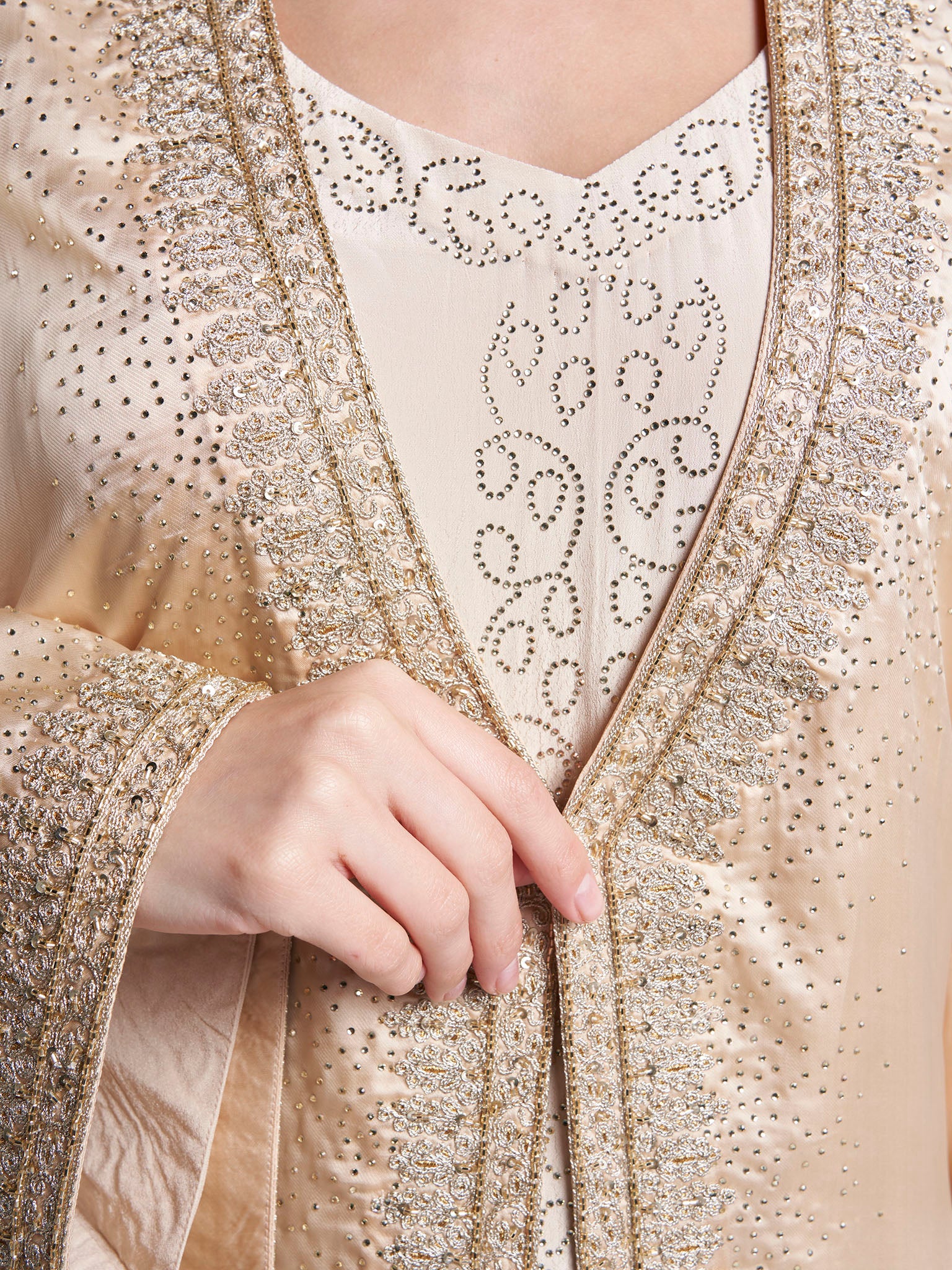 Beige Colour  Solid Polyester Stone Work Jalabiya (VG3241) - Image 6