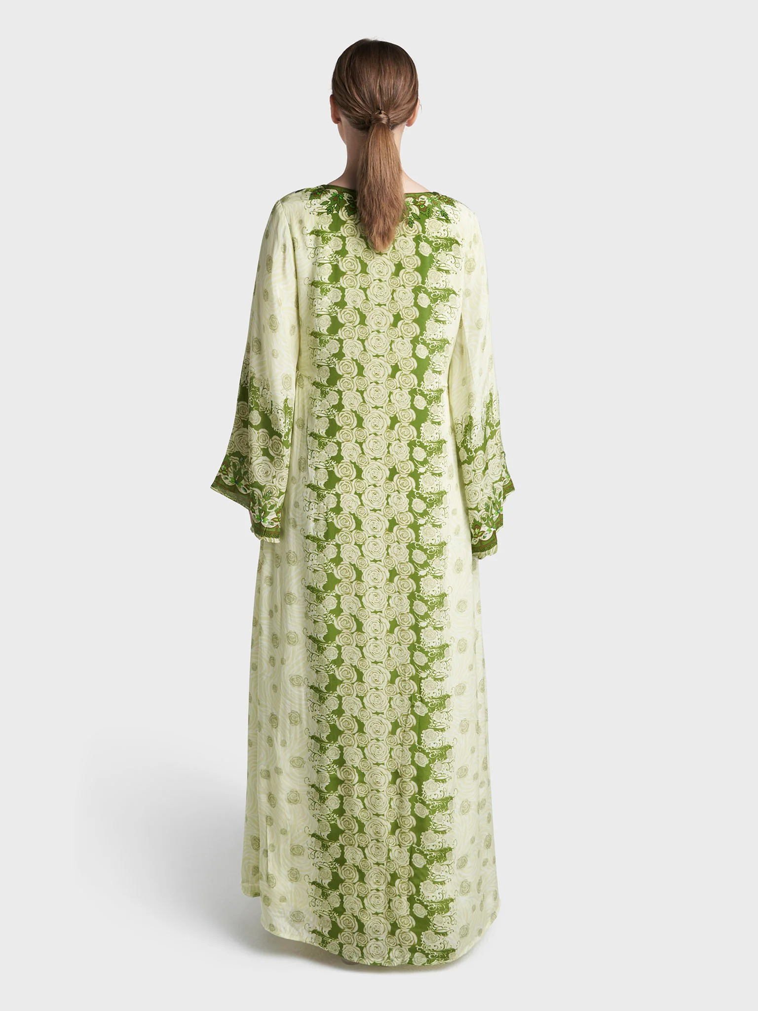 Lime Green Colour Hand Work Viscose Crepe Floral Printed Jalabiya (VDC102) - Image 3