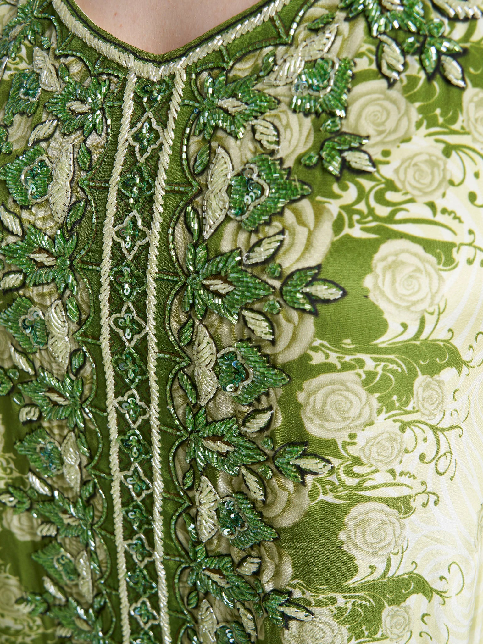 Lime Green Colour Hand Work Viscose Crepe Floral Printed Jalabiya (VDC102) - Image 5