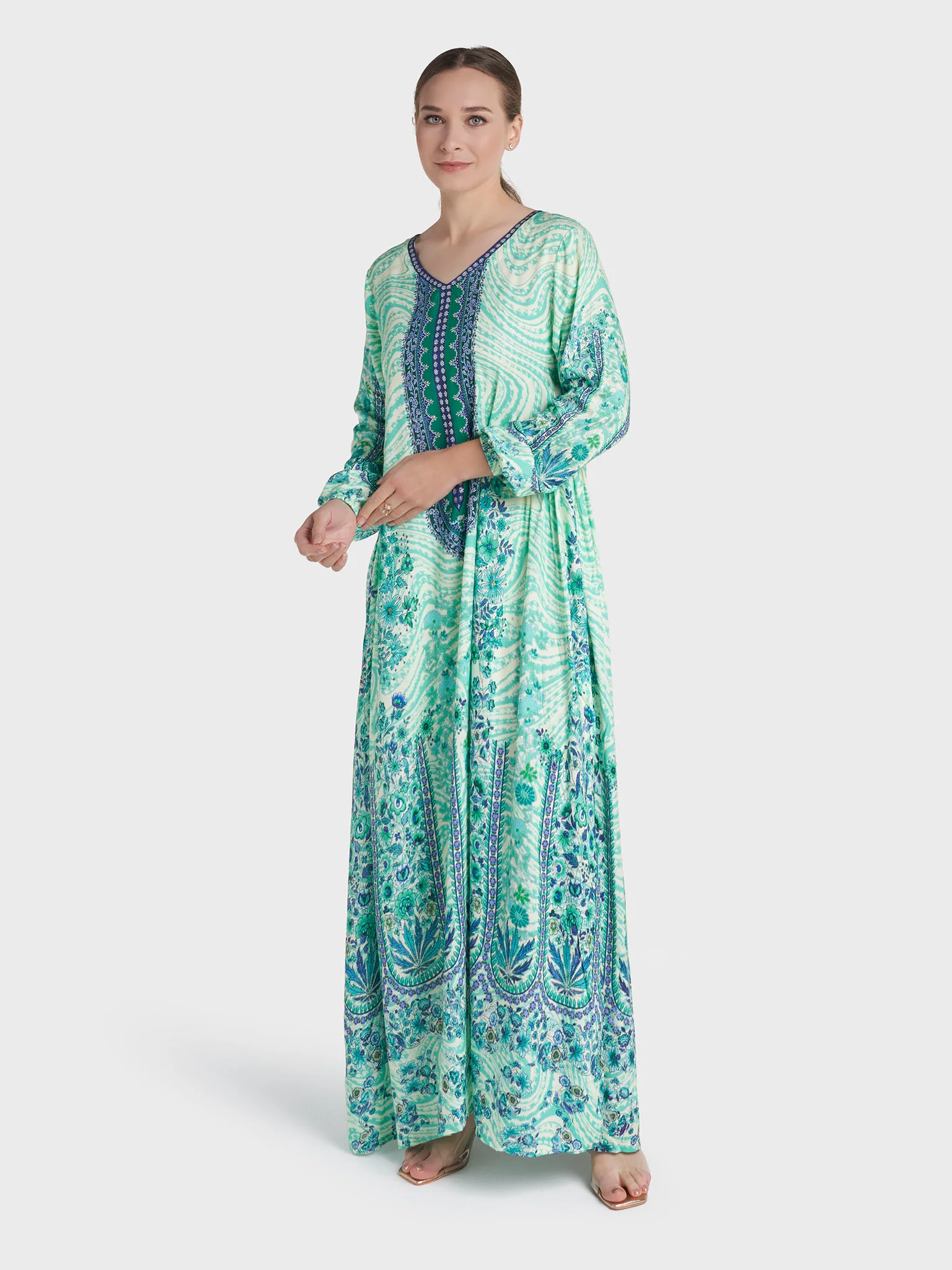 Green Colour Stone Work Rayon Abstract Printed Jalabiya (VDC127) - Image 3