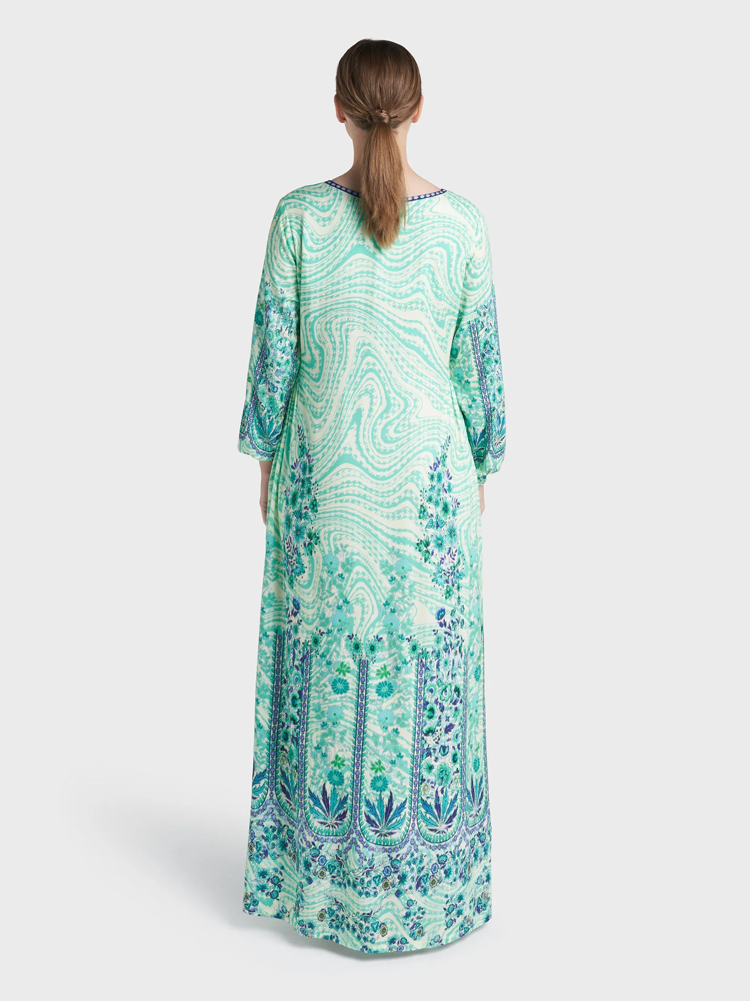 Green Colour Stone Work Rayon Abstract Printed Jalabiya (VDC127) - Image 4